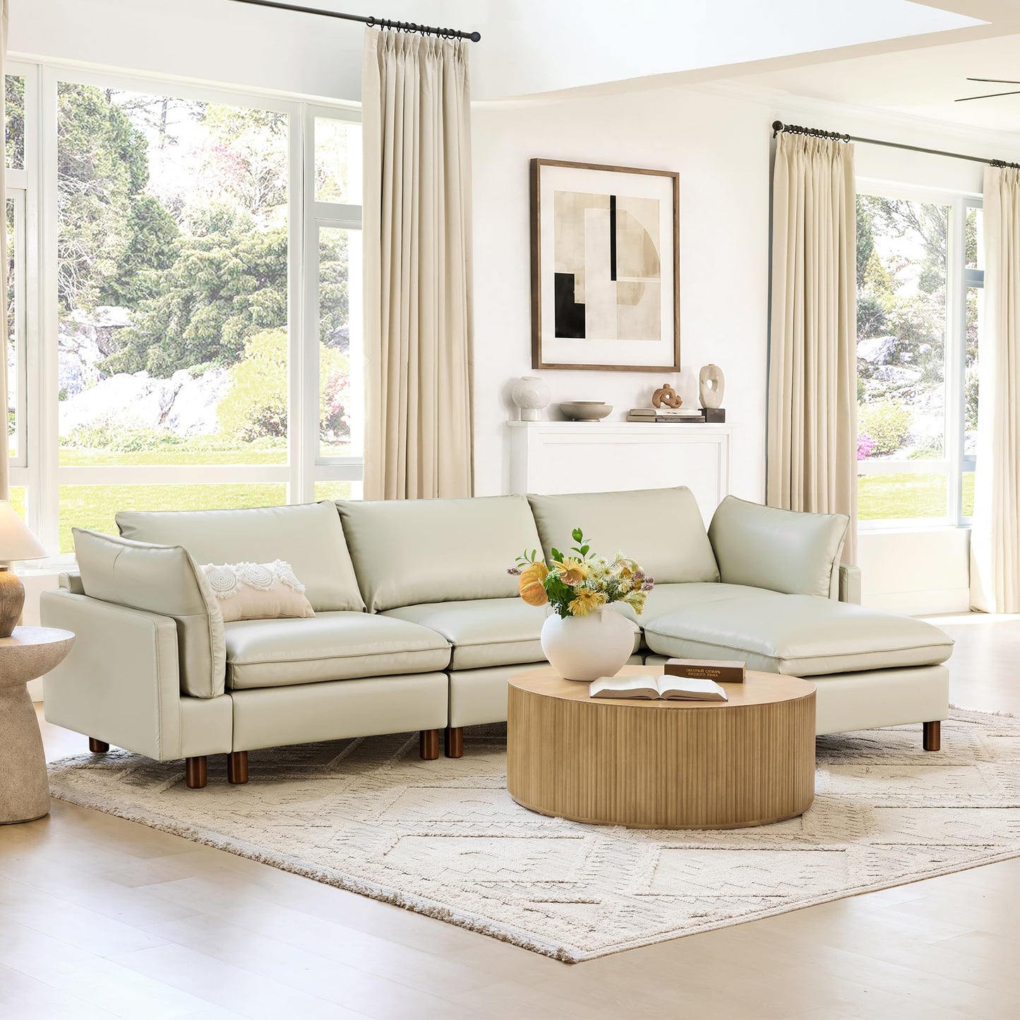 CHITA 127" Super Large Sectional Couches for Living Room, Modular Cloud Couch Sectional Sofa, Premium Fabric Couches, Down Filled, High Density Foam, Chenille in Cream, 4 Seat L Shaped