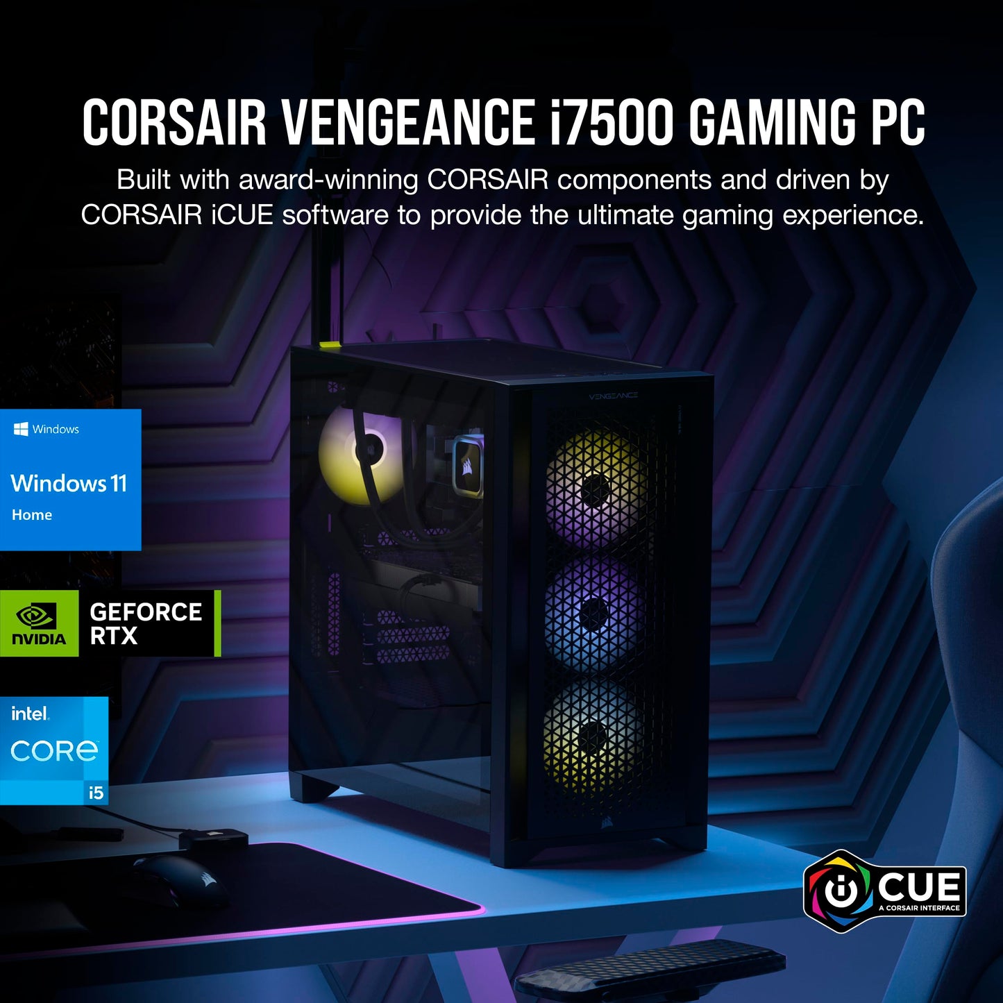 Corsair Vengeance i7500 Gaming PC – Liquid Cooled Intel Core i9-14900KF CPU – NVIDIA GeForce RTX 5080 GPU – 32GB Vengeance RGB DDR5 Memory – 2TB M.2 SSD – Black