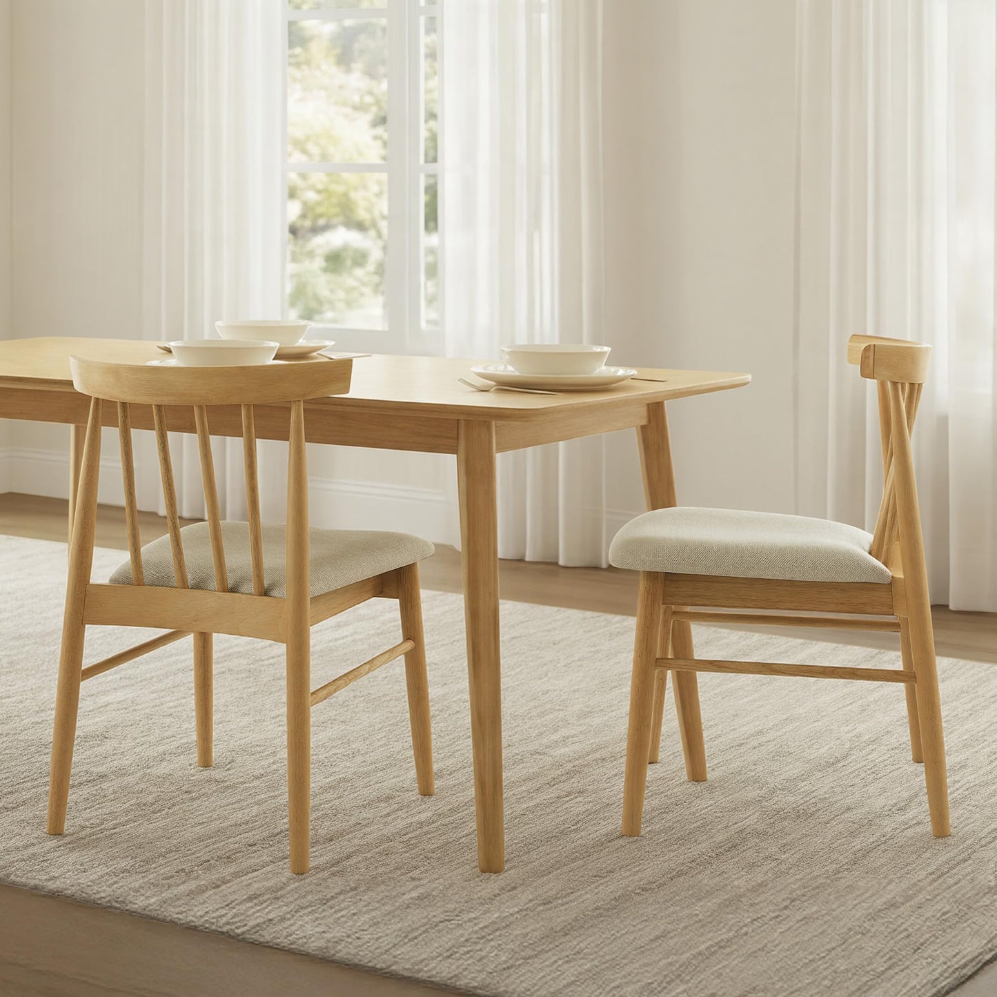 CHITA Soild Wood Dining Chairs Set of 4, Mid Century Modern Walnut Wood Kitchen Chairs with Curved Backrest, Dining Room Chair for Kitchen, Restaurant