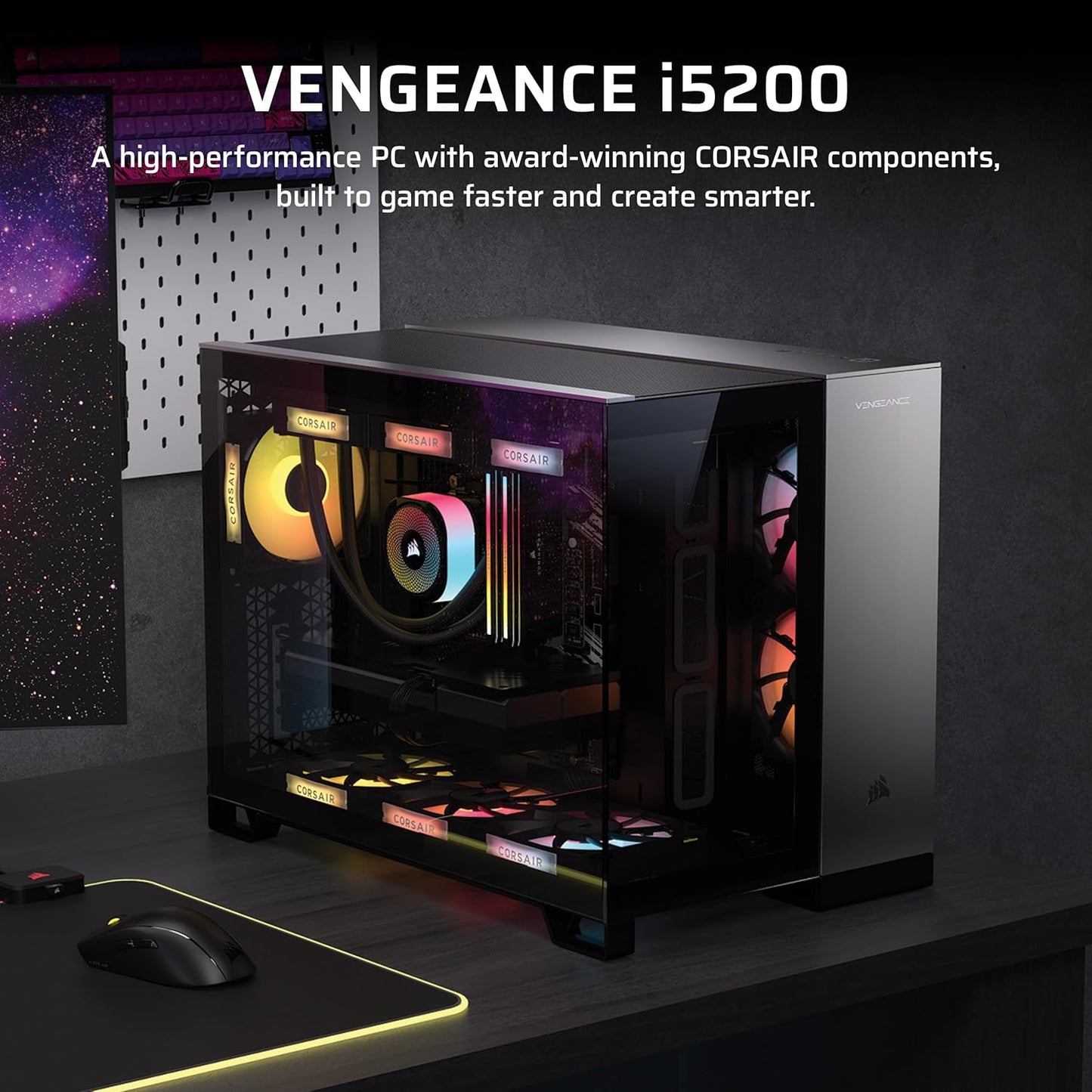 Corsair Vengeance i5200 Gaming PC – Liquid Cooled Intel® Core™ Ultra 9 285K CPU, NVIDIA® GeForce RTX™ 5090 GPU, 64GB Dominator Titanium RGB DDR5 Memory, 2+2TB M.2 SSD – Black/Silver
