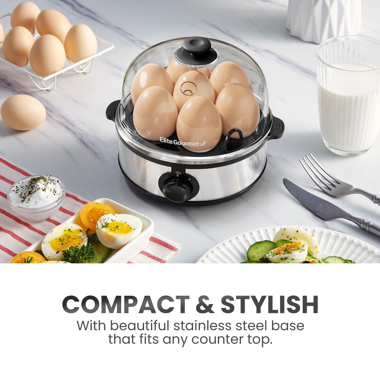 Elite Gourmet EGC115B Easy Egg Cooker Electric 7-Egg Capacity, Soft, Medium, Hard-Boiled Egg Cooker with Auto Shut-Off, Measuring Cup Included, BPA Free, Classic Black