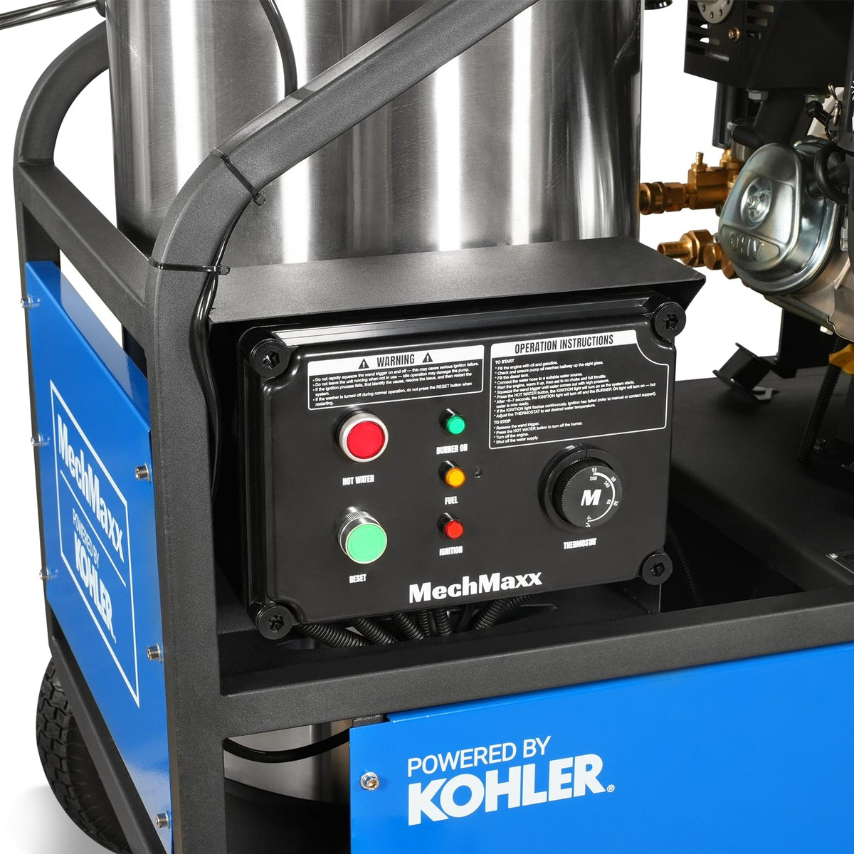 MechMaxx 4000 PSI 4 GPM Kohler E-Start Engine Hot Water Pressure Washer Skid Mounted with 245 Gal Tank, Model HPW40KBT