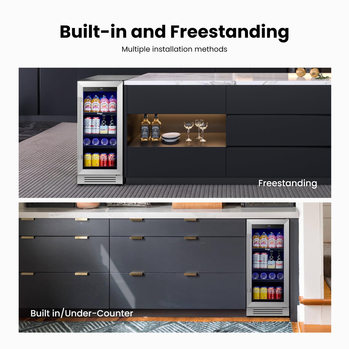 Yeego Beverage Refrigerator & Drink Fridge - 24 inch 180 Cans Beer Cooler Glass Door, 34-54℉ Under Counter Refrigerator Built-in for Drink Soda Wine for Bar Office Bedroom