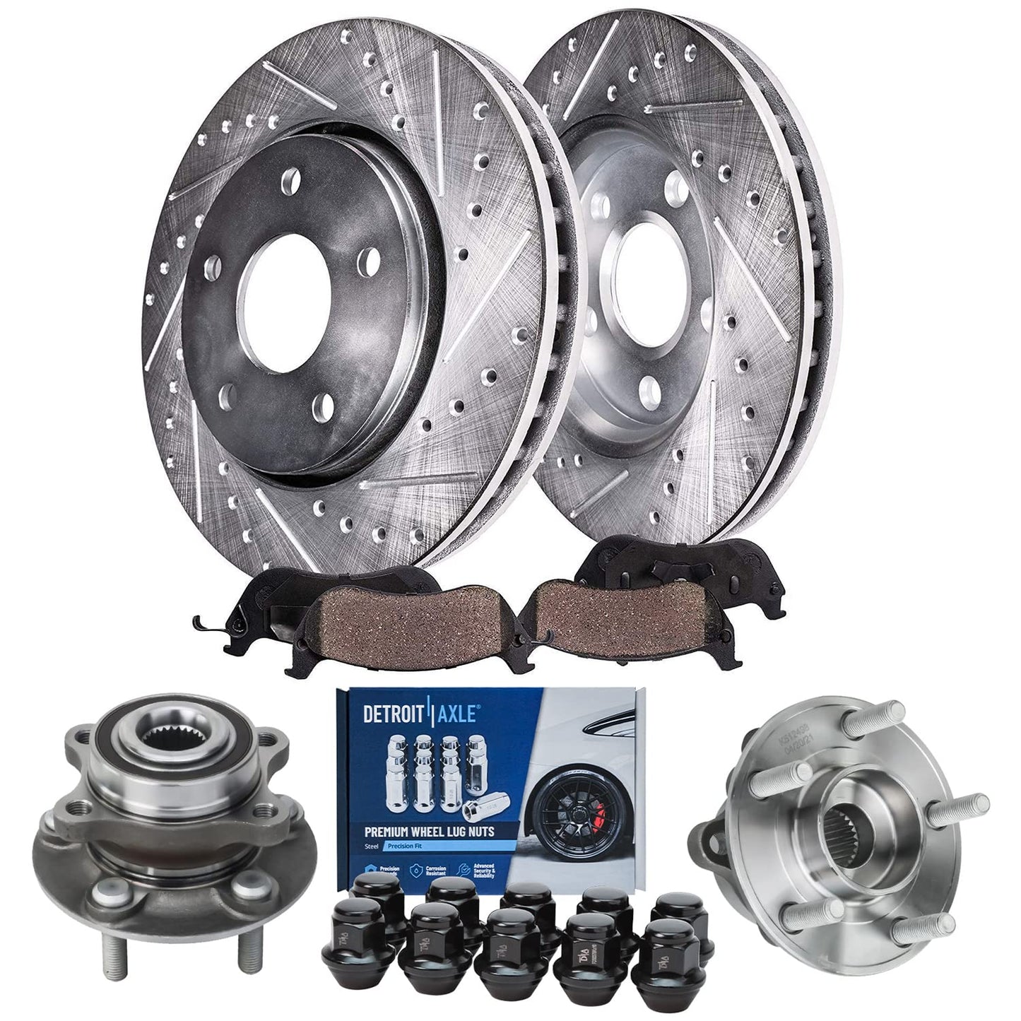 Detroit Axle - Brake Kit for 12-17 Toyota Camry 13-18 Avalon Lexus ES350 ES300h Drilled & Slotted Disc Brake Rotors 2014 2015 2016 2017 Ceramic Brakes Pads Front & Rear Replacement