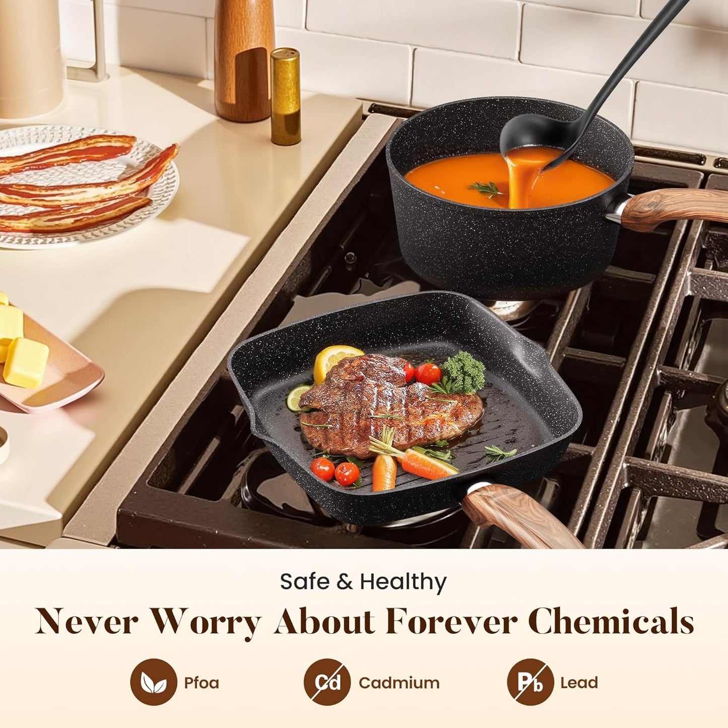 Kitchen Academy 30Pcs Bakeware & Cookware Set + 24 Pcs Stoneware Dinnerware Sets for 8