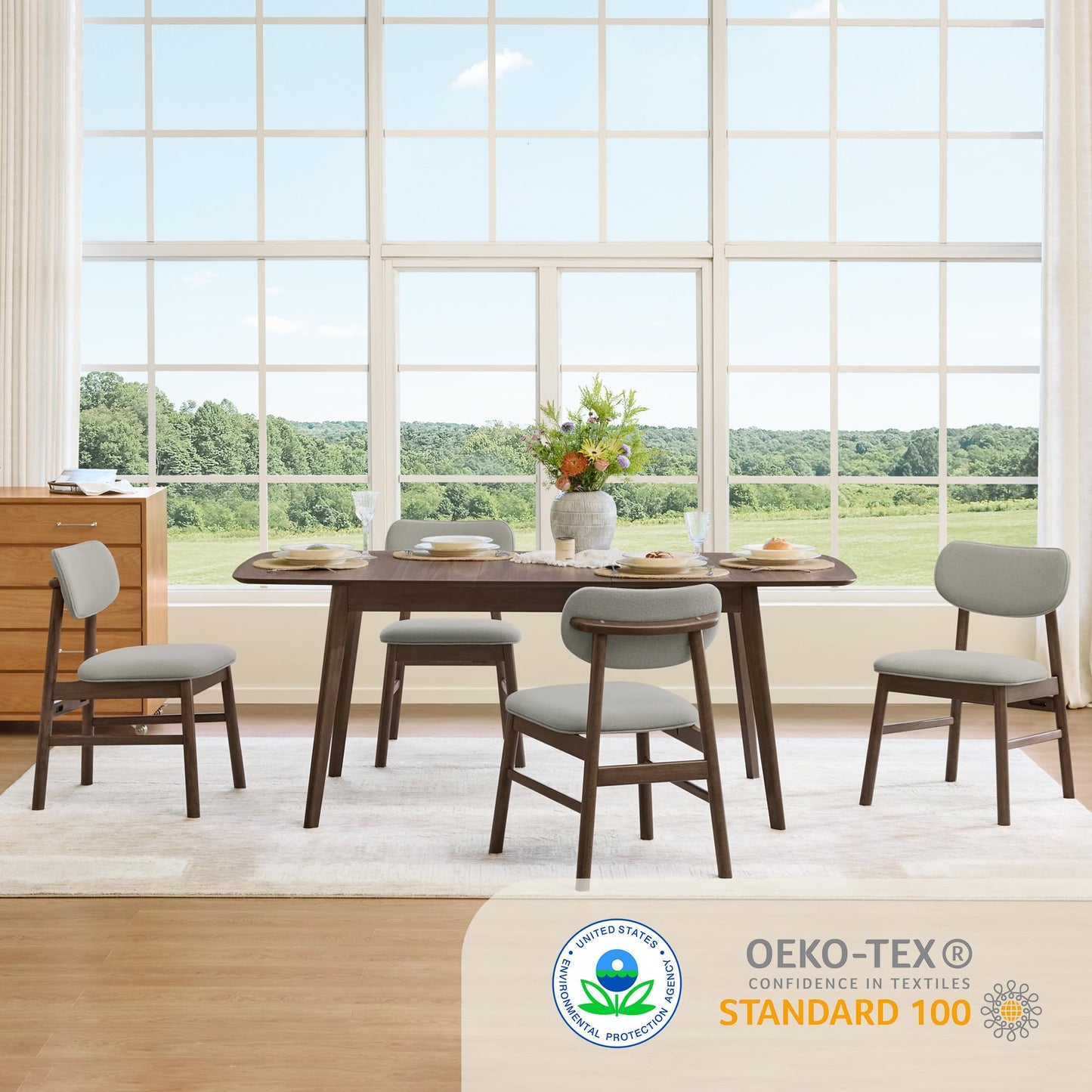 CHITA Soild Wood Dining Chairs Set of 4, Mid Century Modern Walnut Wood Kitchen Chairs with Curved Backrest, Dining Room Chair for Kitchen, Restaurant