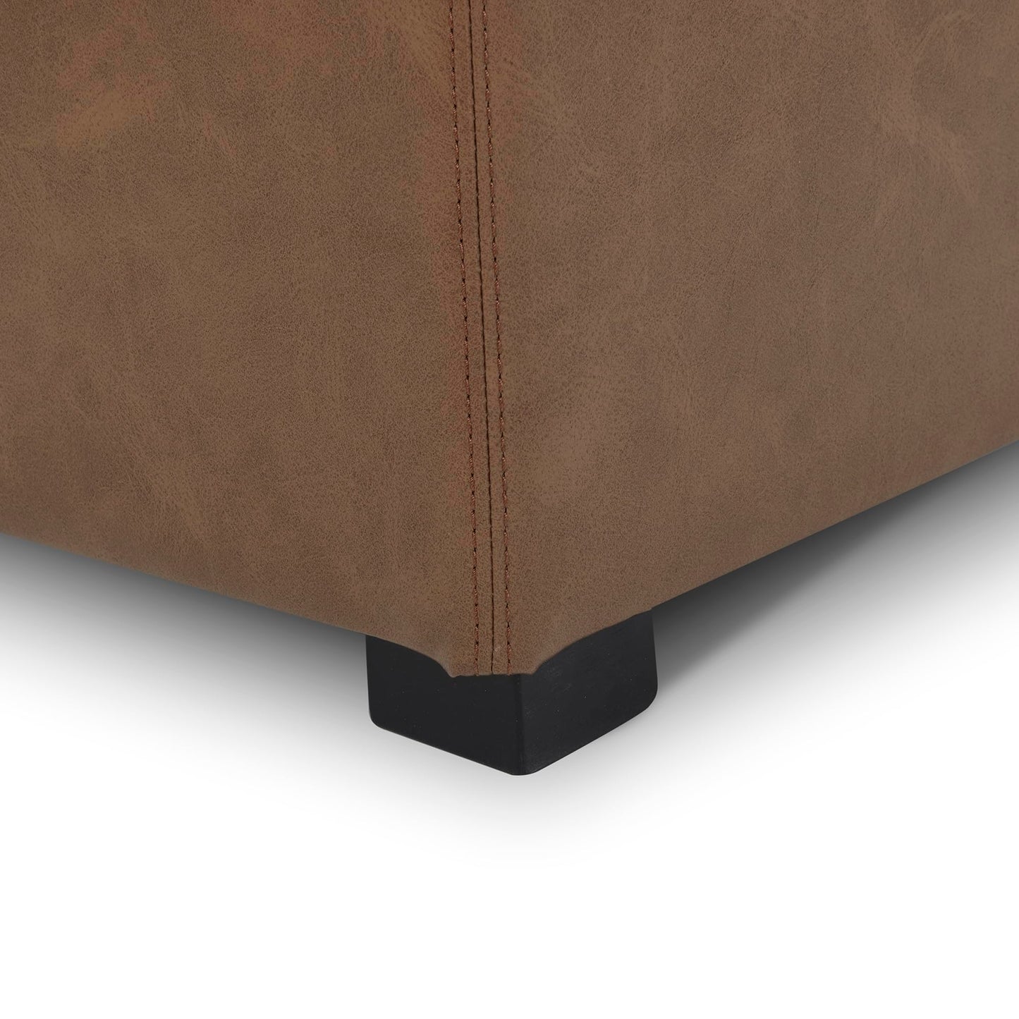 CHITA Storage Ottoman Cube with Tray Lid, Small Footstool with Storage, Square End Table for Living Room and Bedroom, Faux Leather in Saddle Brown