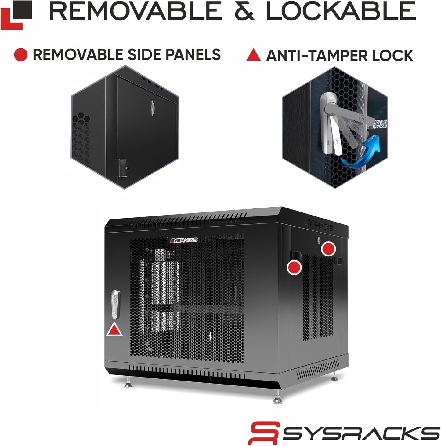 Sysracks 12U Wall Mount Server Rack, 35" Deep, Mesh Door, 19-Inch | Fan, PDU, shelf, cable brush panels, 133 lb wall mount capacity