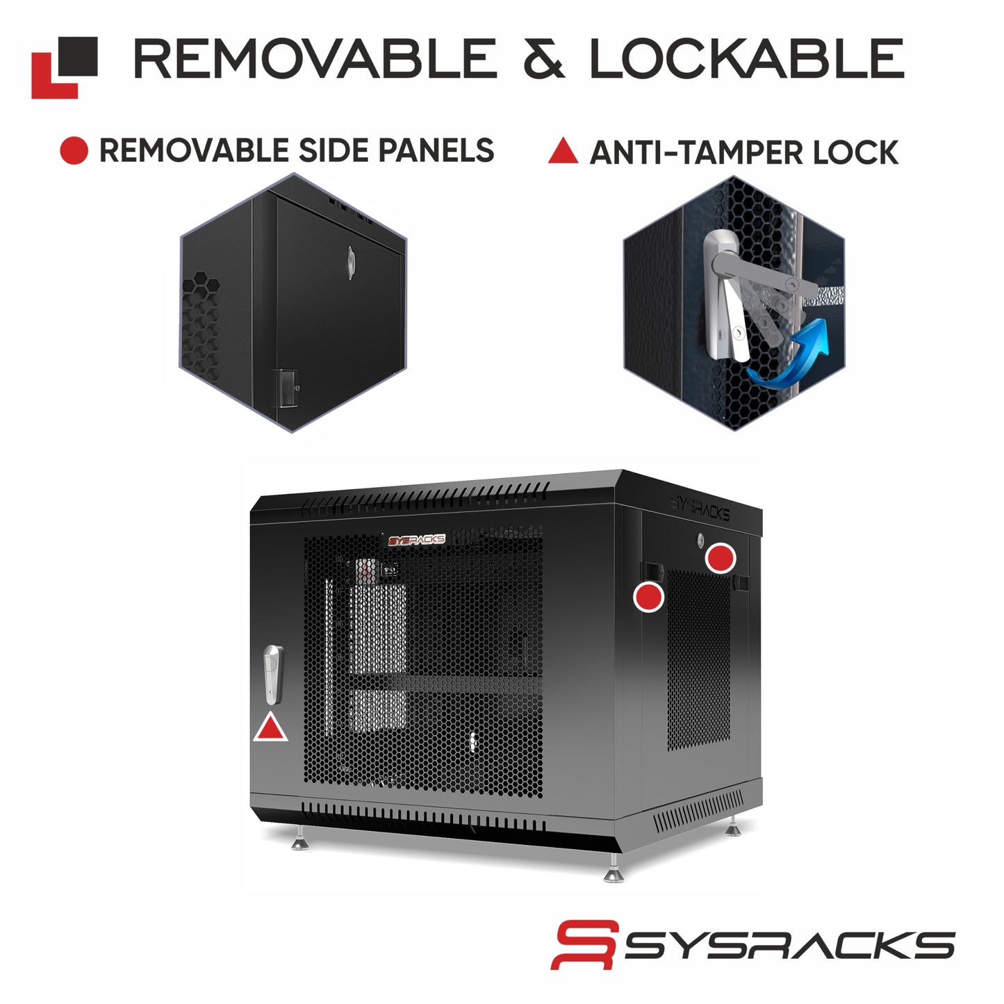 Sysracks 22U Wall Mount Server Rack Cabinet, 19” Enclosed Network & IT Rack, 24” Deep, Locking Mesh Door