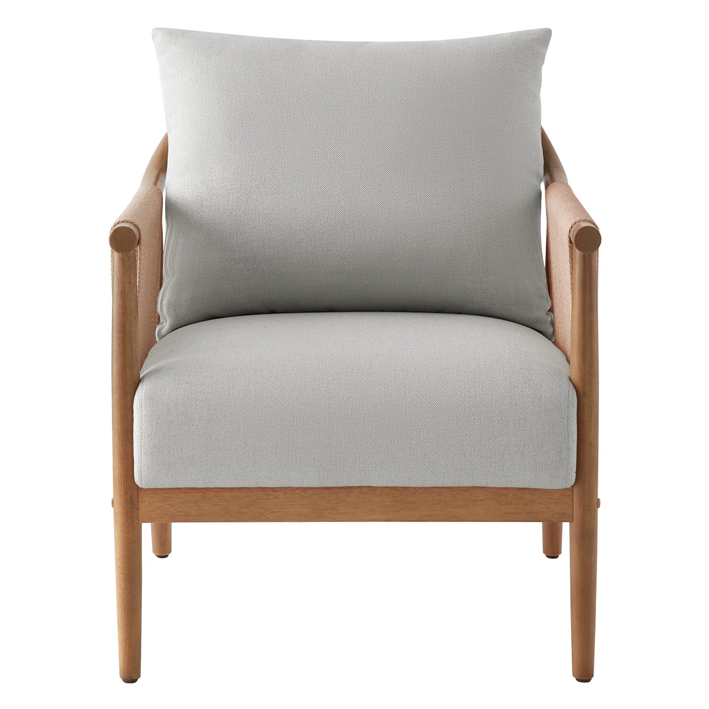 CHITA Braid Accent Chair, Modern Armchair with Solid Wooden Armrest for Living Room and Bedroom, Boho Reading Chair, Cream