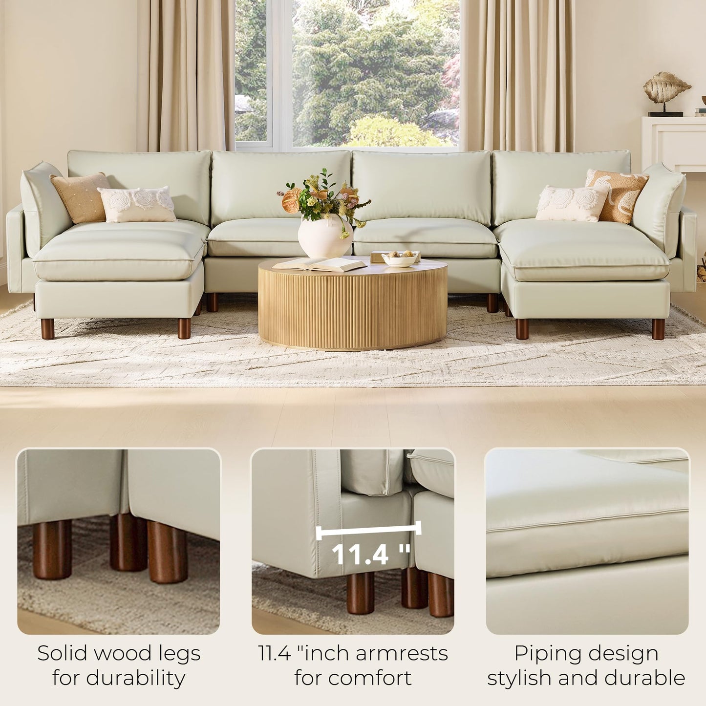 CHITA 127" Super Large Sectional Couches for Living Room, Modular Cloud Couch Sectional Sofa, Premium Fabric Couches, Down Filled, High Density Foam, Chenille in Cream, 4 Seat L Shaped