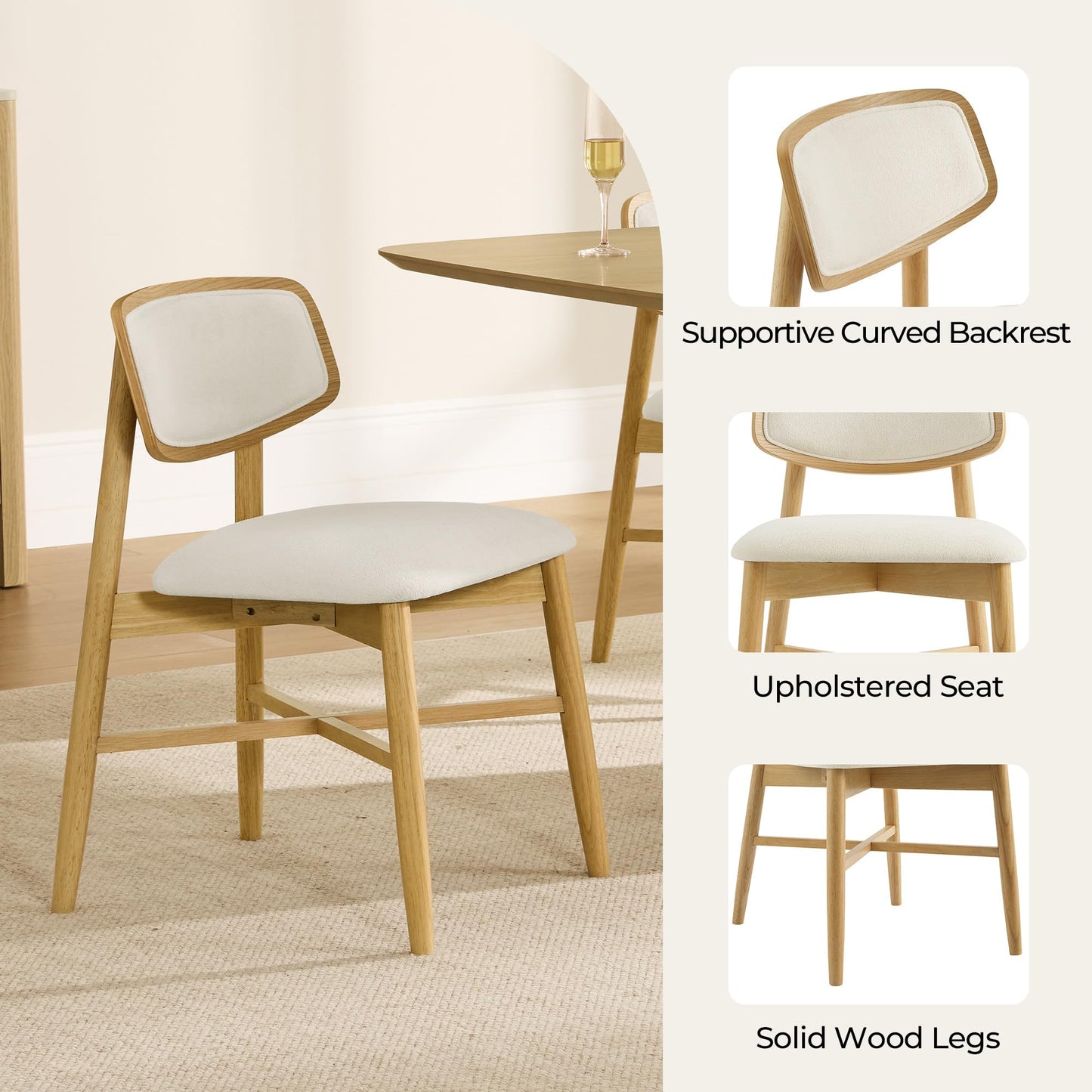 CHITA Soild Wood Dining Chairs Set of 4, Mid Century Modern Walnut Wood Kitchen Chairs with Curved Backrest, Dining Room Chair for Kitchen, Restaurant