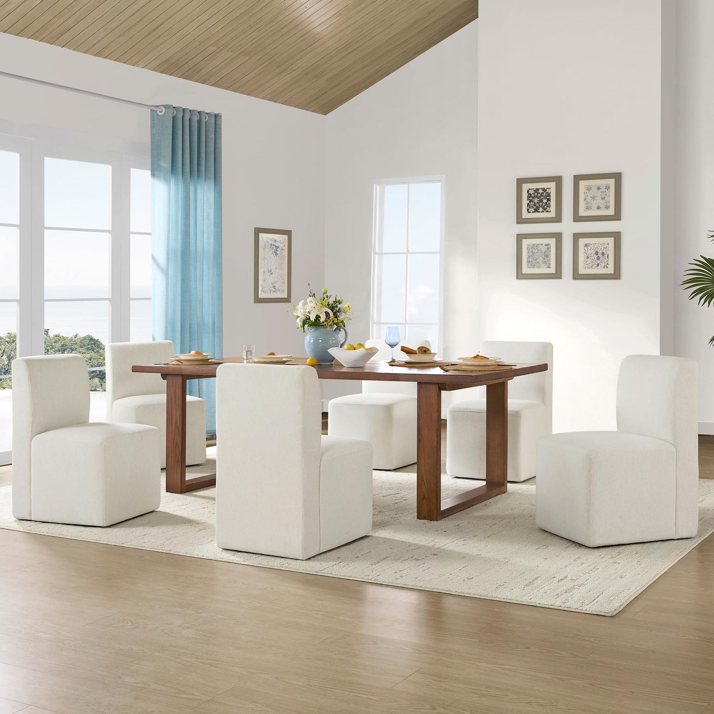 CHITA Dining Chairs with Casters Set of 2, FSC Certified Upholstered Armless Modern Rolling Dining Chairs with Rollers for Bedroom Reading Room Living Room, Fully Assembled, Linen