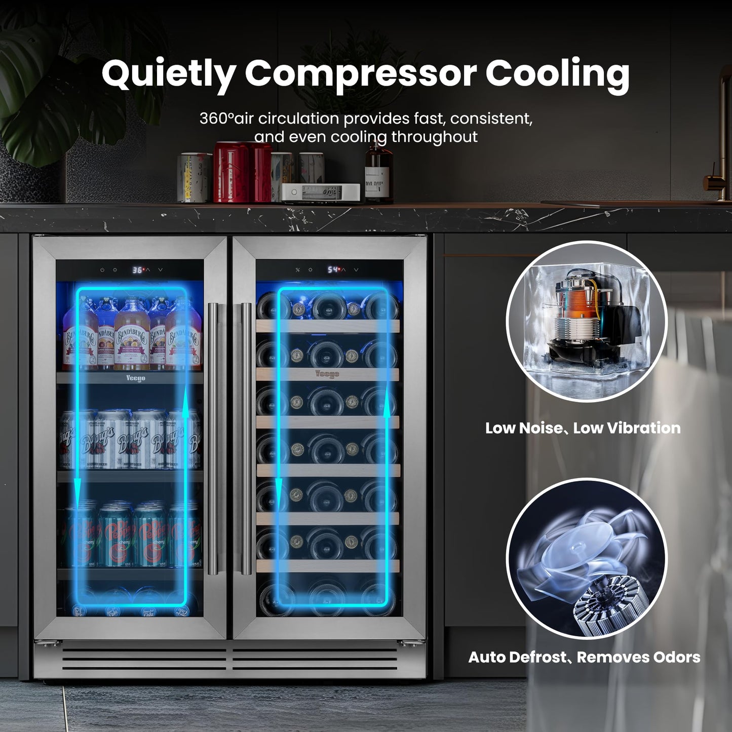 Yeego Beverage Refrigerator & Drink Fridge - 24 inch 180 Cans Beer Cooler Glass Door, 34-54℉ Under Counter Refrigerator Built-in for Drink Soda Wine for Bar Office Bedroom