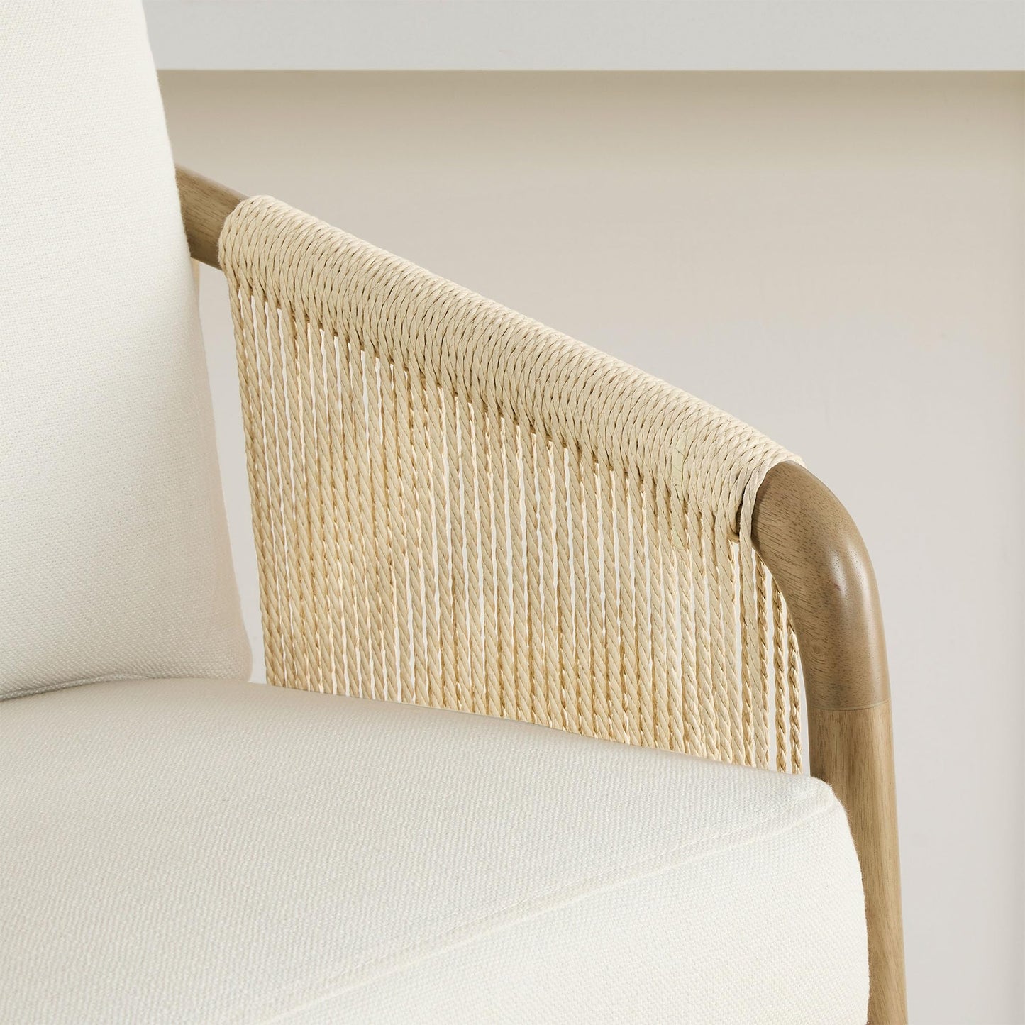 CHITA 27" Counter Height Bar Stools Set of 2, Boho Woven Paper Cord Counter Stools with Back and Armrests, Upholstered Rope Bar Chairs for Kitchen Island & Home Bar, Cream