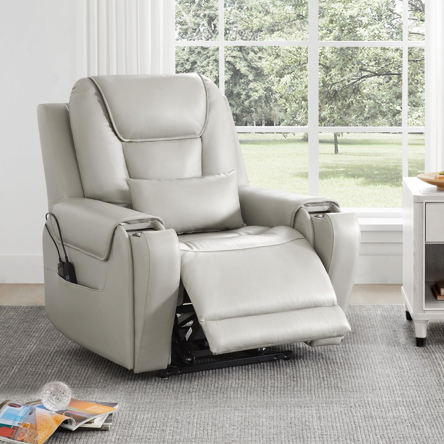 CHITA Electric Power Lift Recliner Chair for Elderly with Massage and Heat, Large Lay Flat Genuine Leather Recliner Chair with Cup Holders, USB Ports, Power Headrest, Independent Backrest, Saddle
