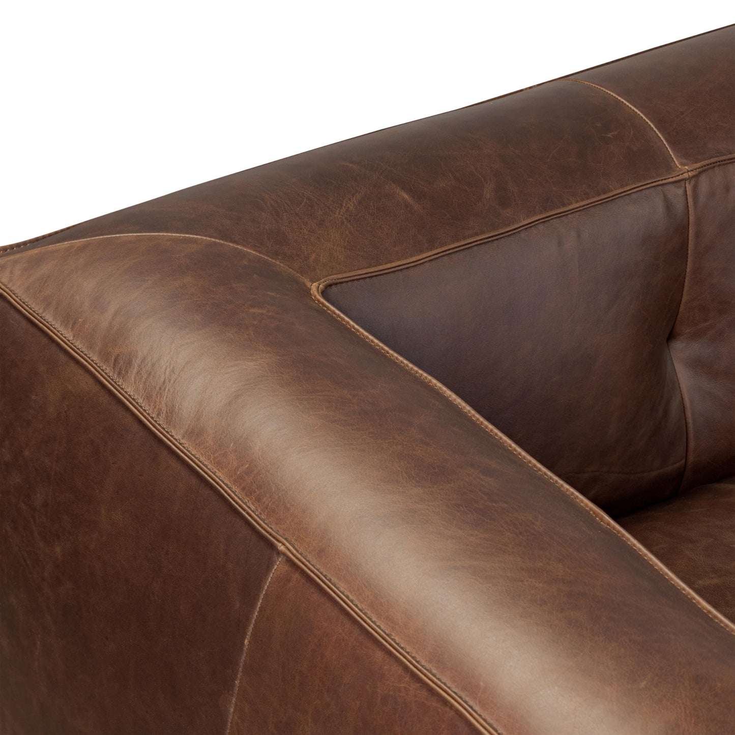 Poly & BARK Capa 129" Leather L-Shaped Corner Sectional Sofa in Chocolate Brown - Full-Grain Pure-Aniline Italian Leather Living Room Couch with Low Profile and French Seams