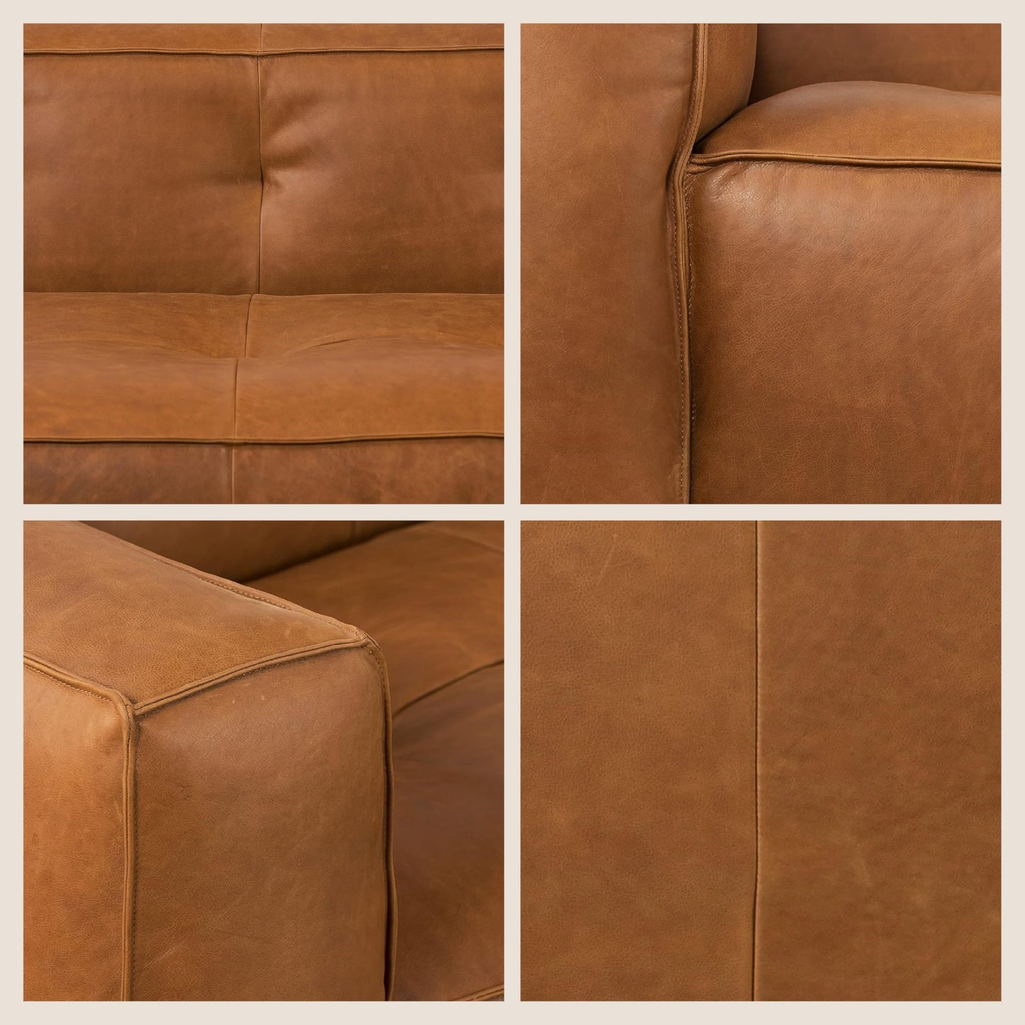 POLY & BARK Capa 96.5" Sofa – Chocolate Brown Full-Grain Pure-Aniline Italian Leather, Boxy Modern Design, Feather-Fiber Cushions, Solid Wood Frame