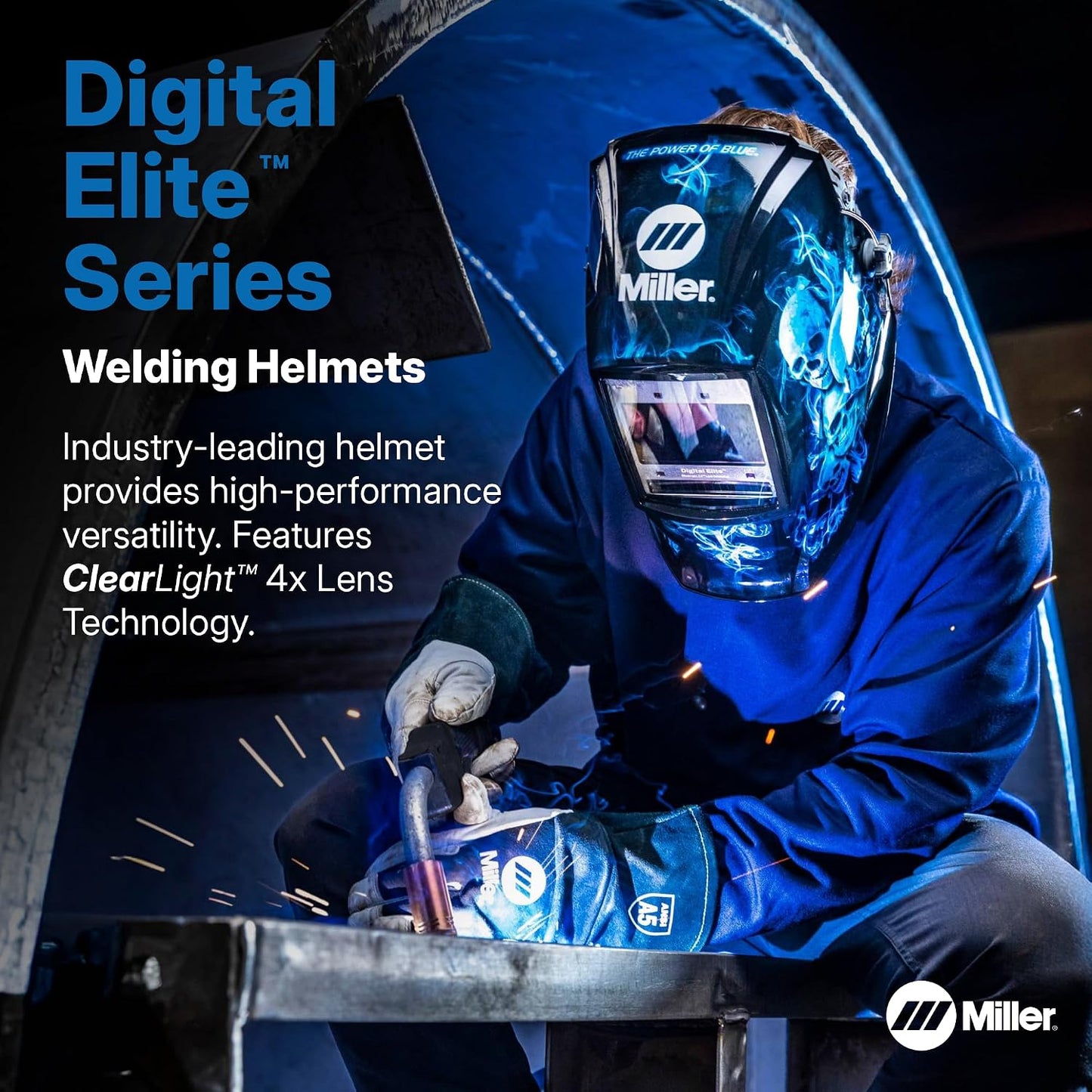 Miller Digital Elite™ Welding Helmet, ClearLight™ 4X Lens, Black (QR) | For welders who want the ultimate performance with a lightweight design; professional welding hood