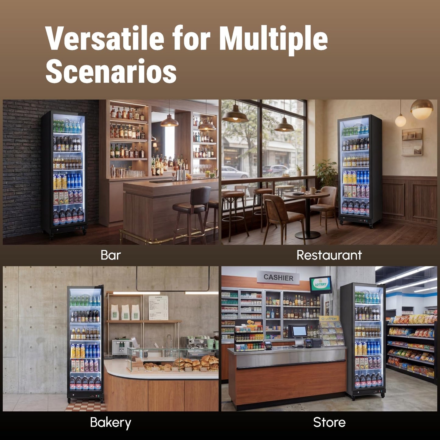 Yeego Commercial Refrigerators - 27.1 Cu.Ft 2 Glass Doors Commercial Beverage Refrigerator with LED Light & Adjustable Shelves, 32-50°F Commercial Cooler for Stores Bakery Bar Offices Restaurants