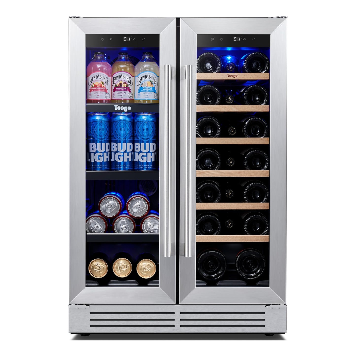 Yeego Beverage Refrigerator & Drink Fridge - 24 inch 180 Cans Beer Cooler Glass Door, 34-54℉ Under Counter Refrigerator Built-in for Drink Soda Wine for Bar Office Bedroom