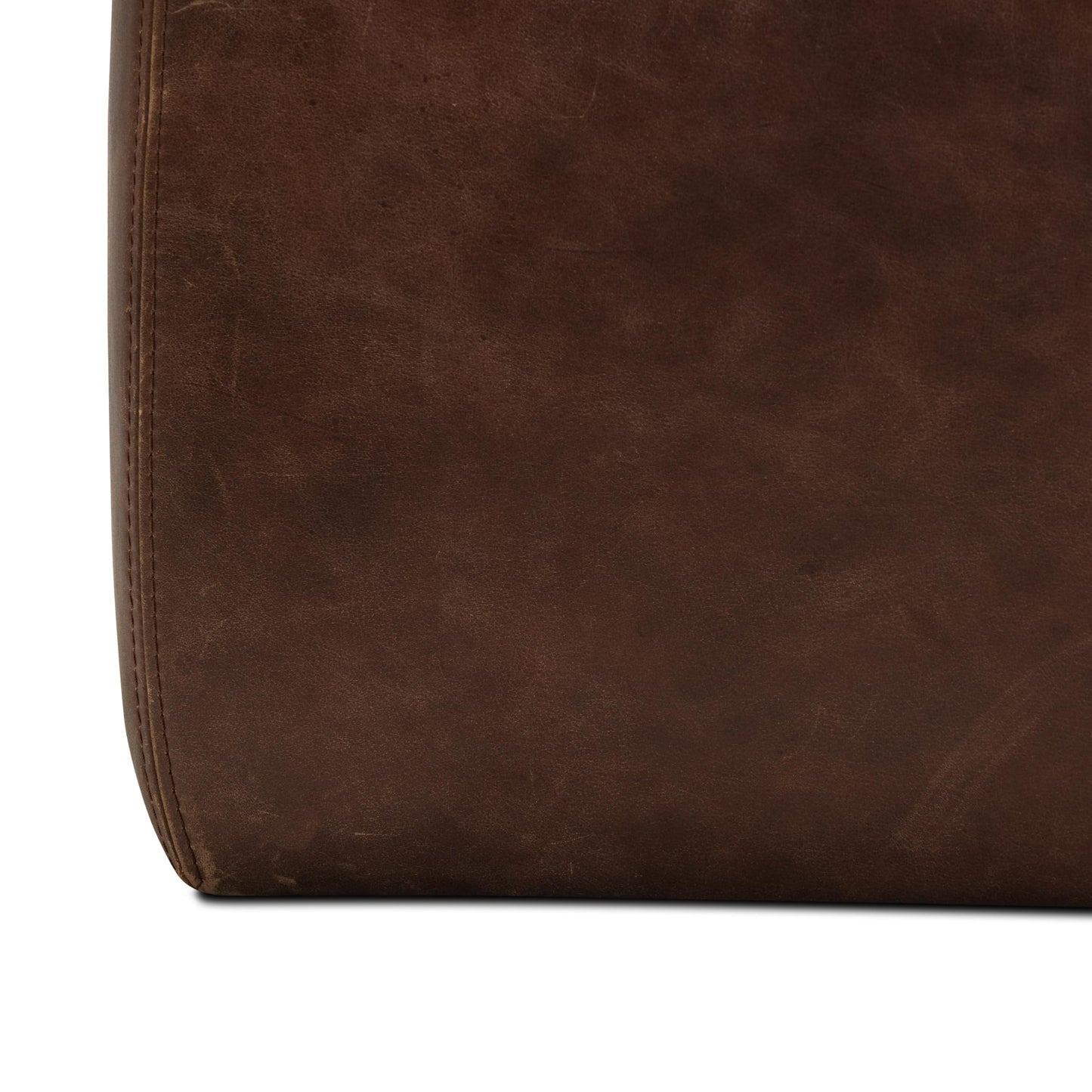 POLY & BARK Denver Ottoman – 43" Large Pouf with Feather-Down Topper – Full-Grain Leather Upholstered Pouf Ottoman for Living Room – Vintage Italian Leather in Cognac Tan