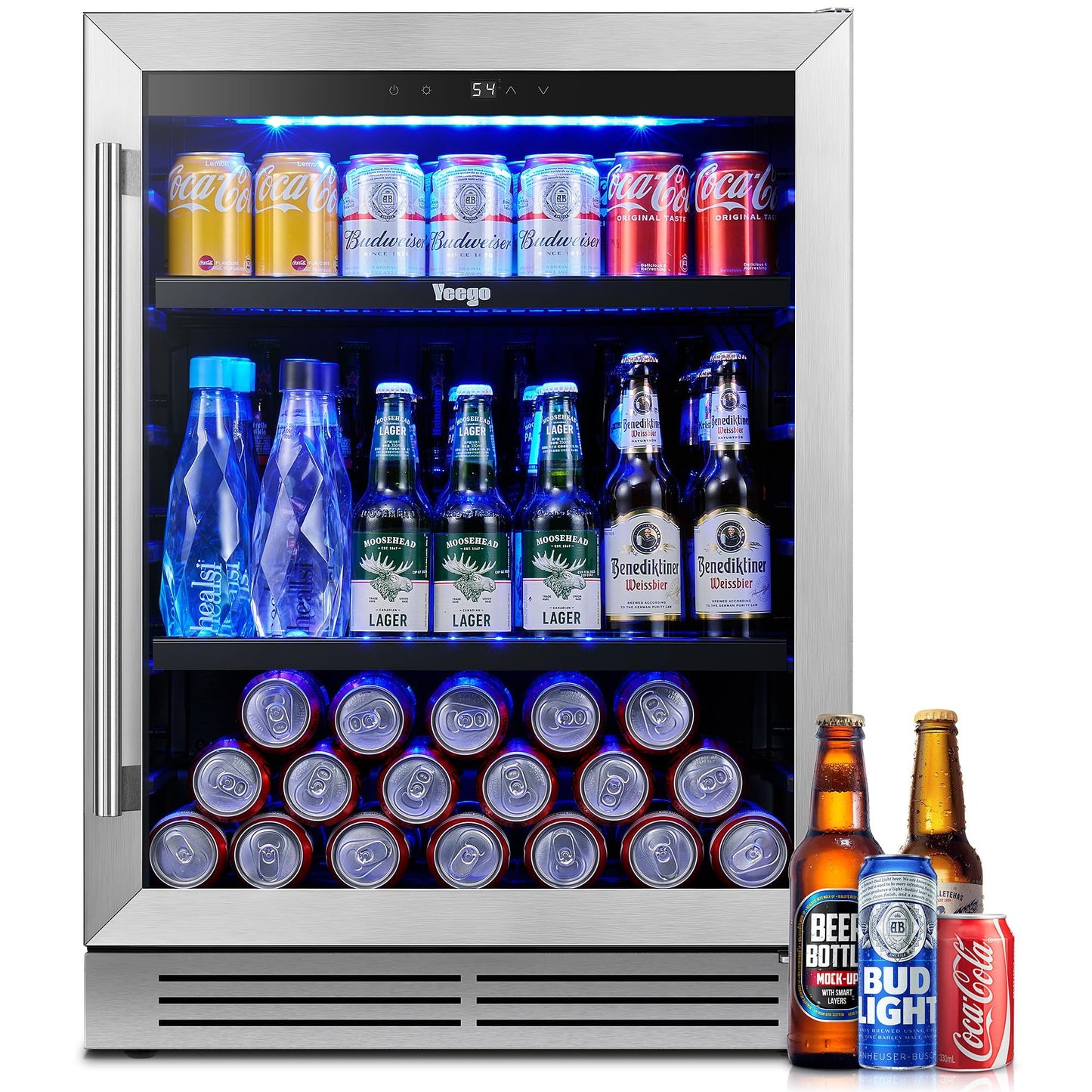 Yeego 24-Inch Beverage Refrigerator, Built-In or Freestanding Beverage Cooler, Up to 180 Cans, Glass Door Mini Fridge for Soda, Beer, Water & Wine (Left-Hinged)