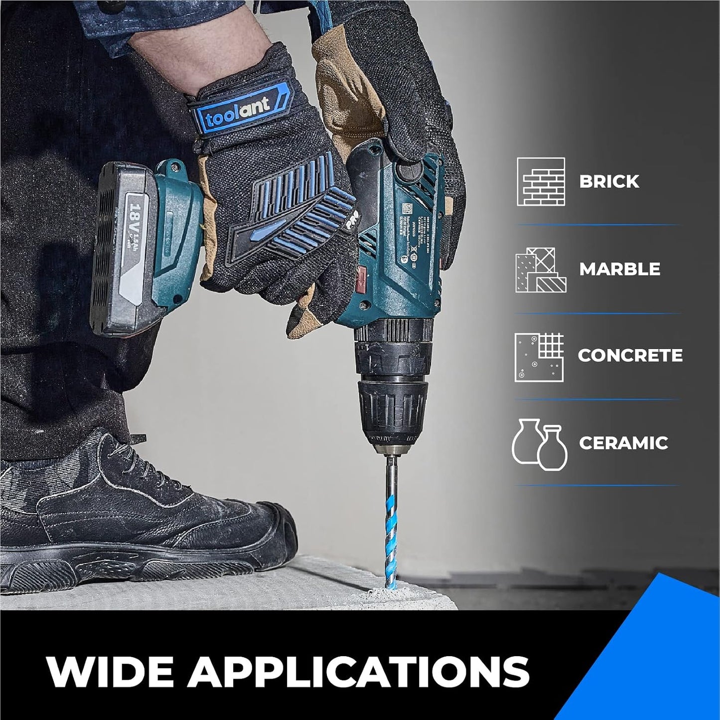 toolant 3/16" Concrete Drill Bit Set & Masonry Drill Bit Set, Shockproof Hex Shank Hammer Drill Bit Set for Glass/Brick/Plastic/Cement/Tile, Industrial Strength Carbide Drill Bit Tip 1/4" Box of 10
