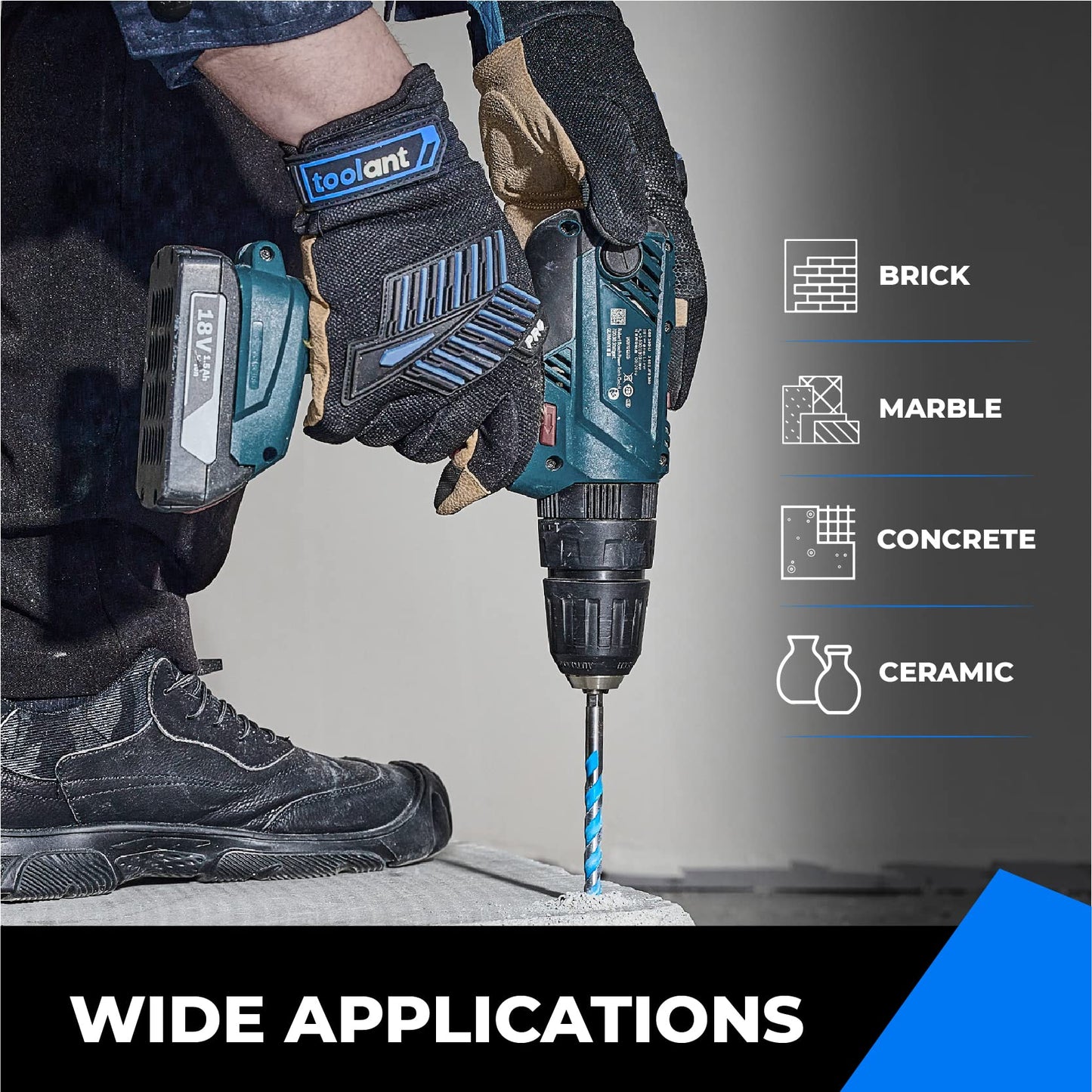 toolant 3/16" Concrete Drill Bit Set & Masonry Drill Bit Set, Shockproof Hex Shank Hammer Drill Bit Set for Glass/Brick/Plastic/Cement/Tile, Industrial Strength Carbide Drill Bit Tip 1/4" Box of 10