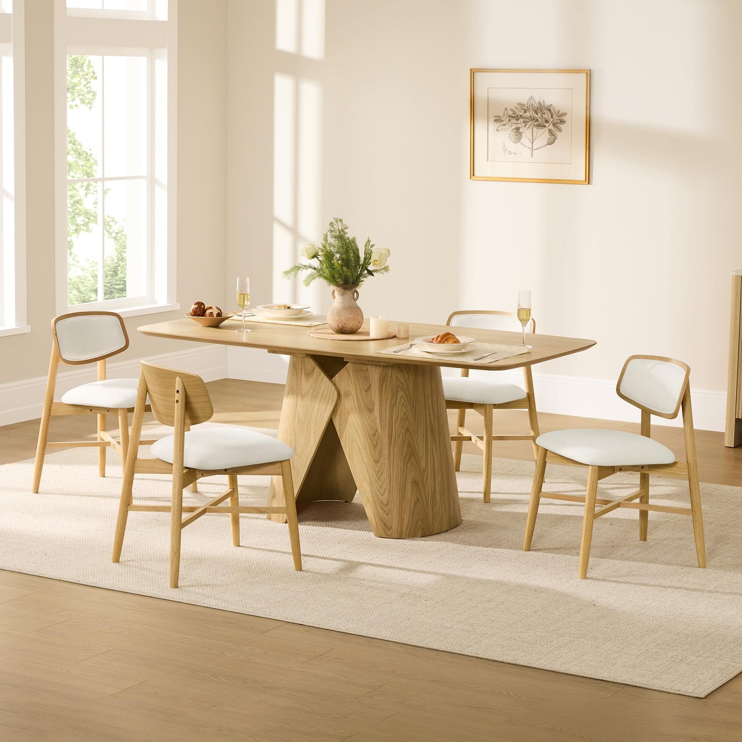 CHITA Soild Wood Dining Chairs Set of 4, Mid Century Modern Walnut Wood Kitchen Chairs with Curved Backrest, Dining Room Chair for Kitchen, Restaurant
