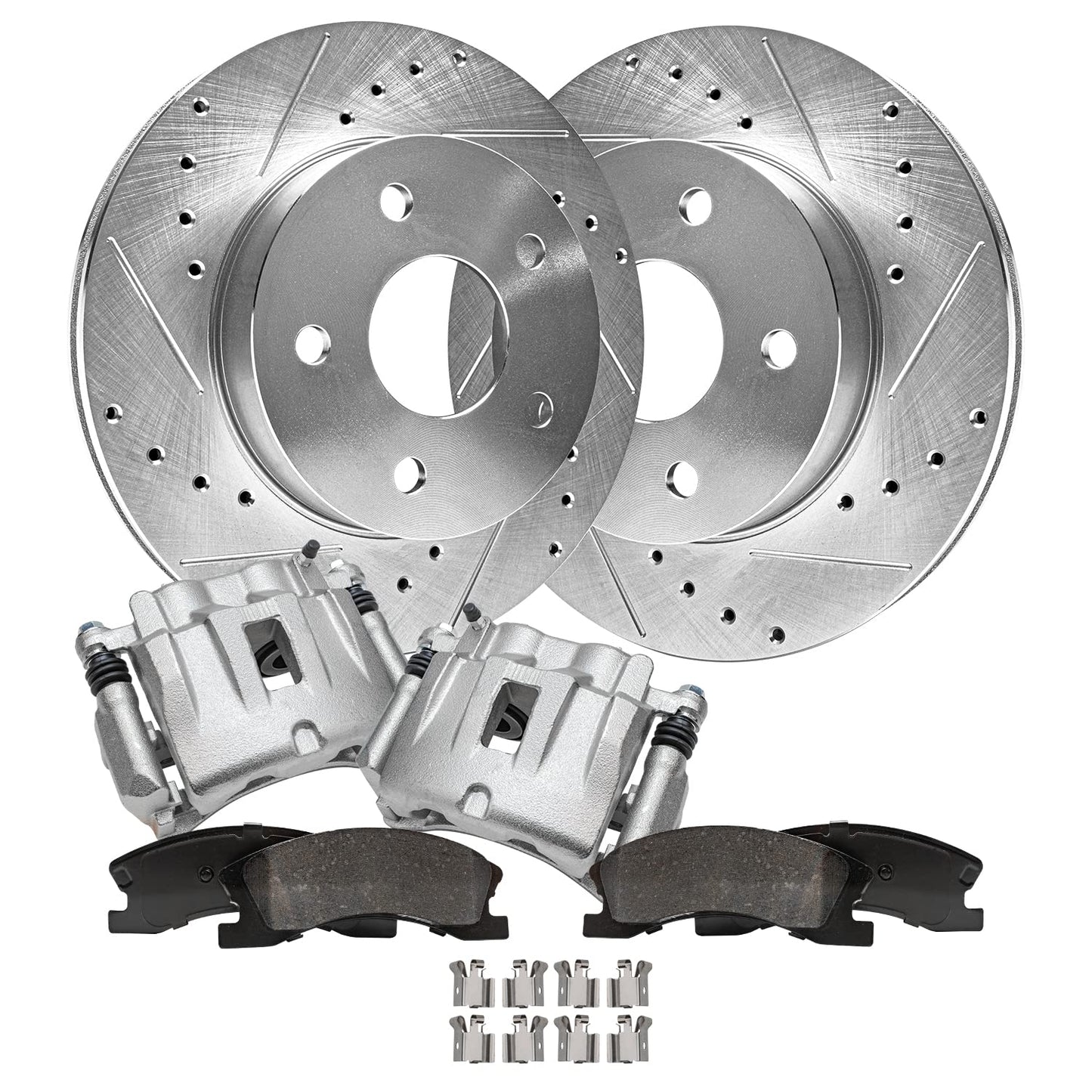 Detroit Axle - Front Brake Kit for 2003-2009 Toyota 4Runner 2005-2023 Tacoma 2007-2014 FJ Cruiser, Drilled & Slotted Brake Rotors and Ceramic Brakes Pads Replacement: 12.56" inch Rotor
