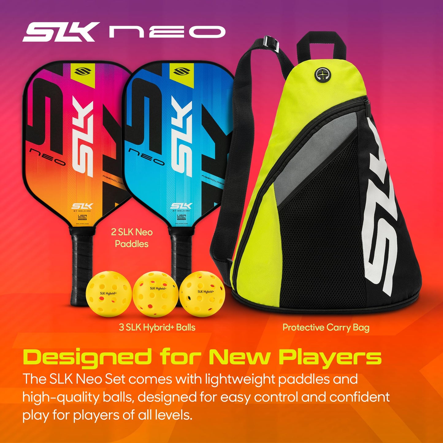 Selkirk Sport SLK Pickleball Paddles Set of 2 | Designed in The USA | Choose The SLK Neo Graphite, SLK Neo Fiberglass Pickleball Set or SLK Atlas Pickleball Bundle