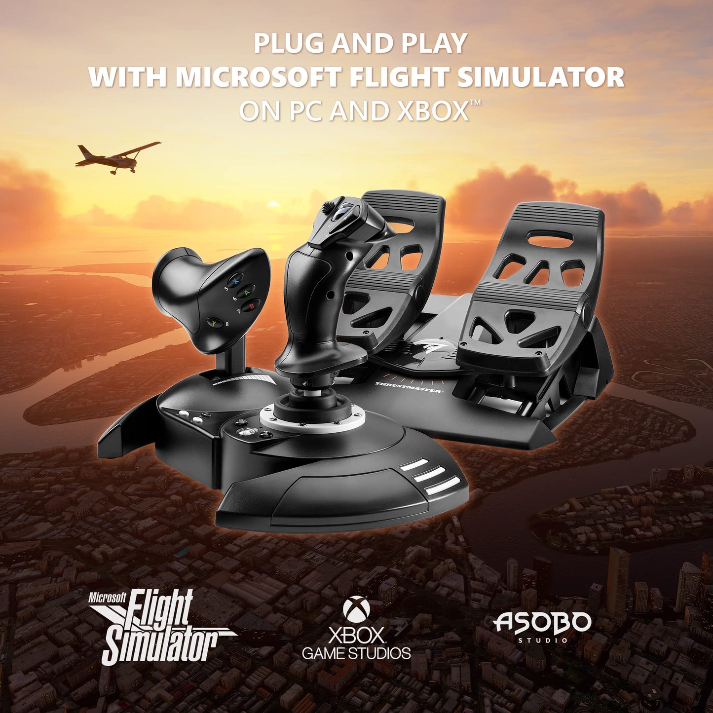 Thrustmaster T-Flight Hotas One Flight Stick & Throttle - XBOX & PC | Detachable design, Officially licensed, adjustable resistance, responsive trigger, 14 programmable buttons, dual rudder