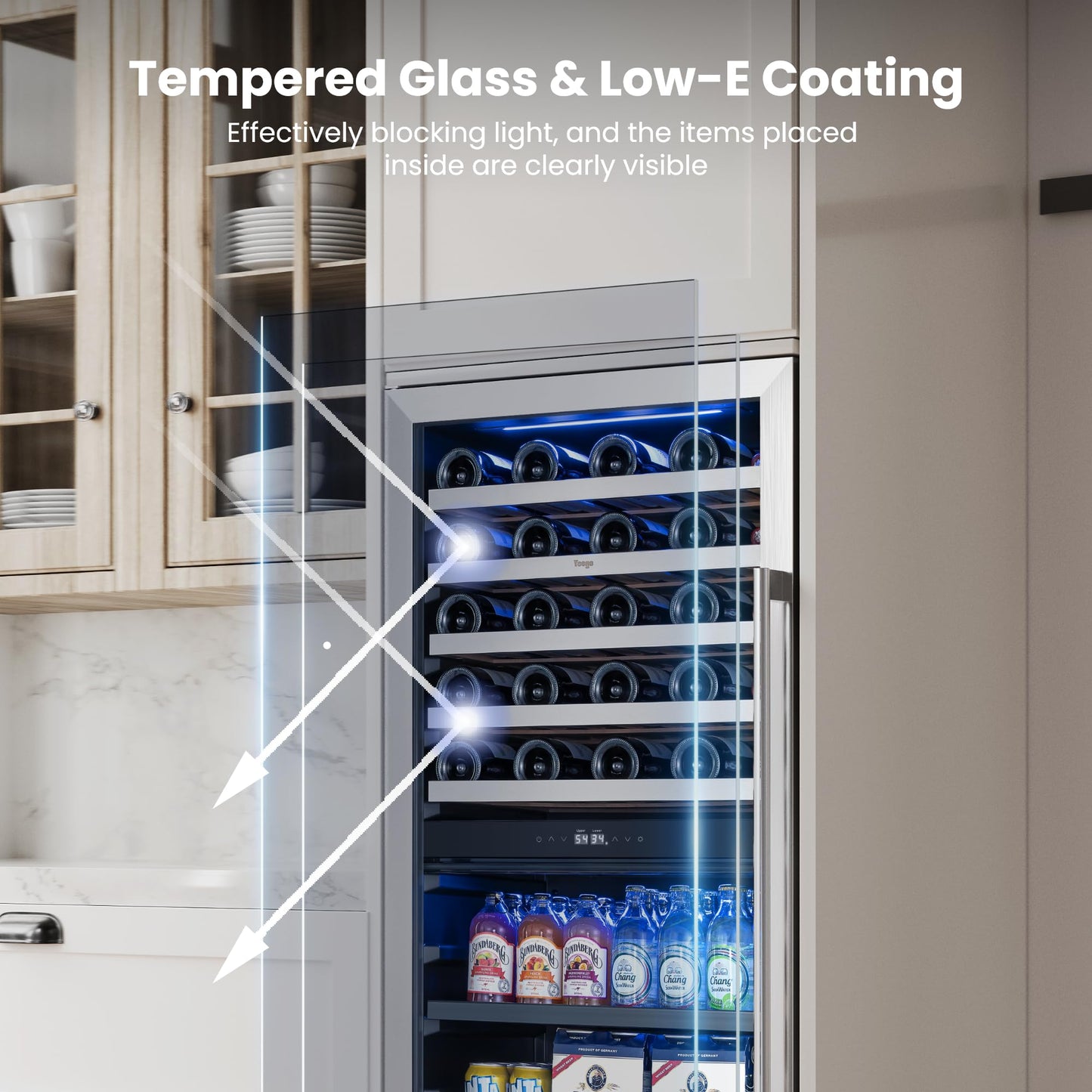 Yeego 24 Inch Wine Fridge Cooler - 52 Bottles Wine Cooler with Glass Door, 40-65℉ Built-In or Freestanding Refrigerator, Under Counter Wine Fridge for Kitchen Bar Office (Left-Hinged)