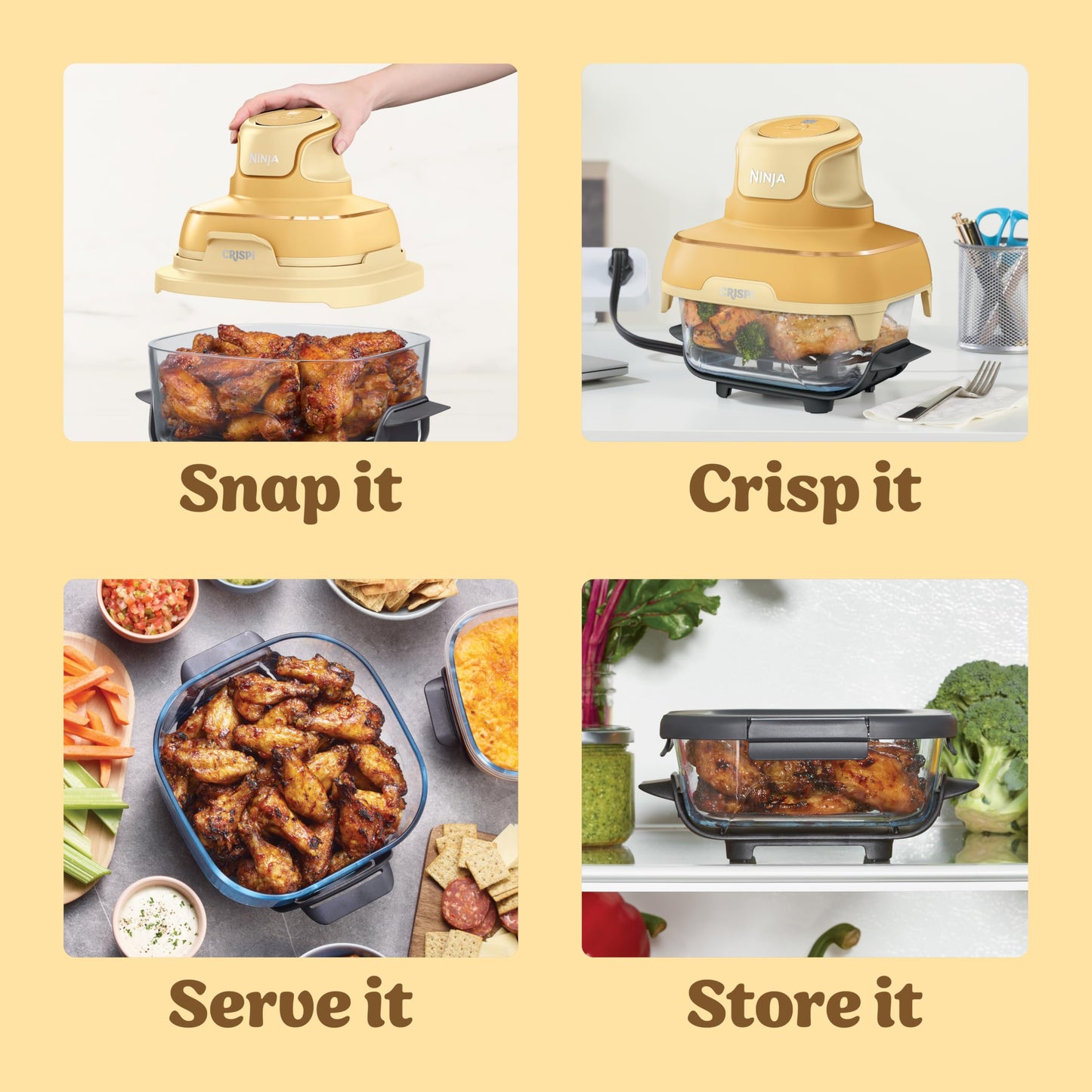 Ninja Crispi 4-in-1 Glass Air Fryer | With Non-Toxic 4QT & 6-Cup Glass Containers & Lids | Microwave, Freezer, Dishwasher Safe | 450°F Max Temp |1500 Watt | Stone | FN101ST