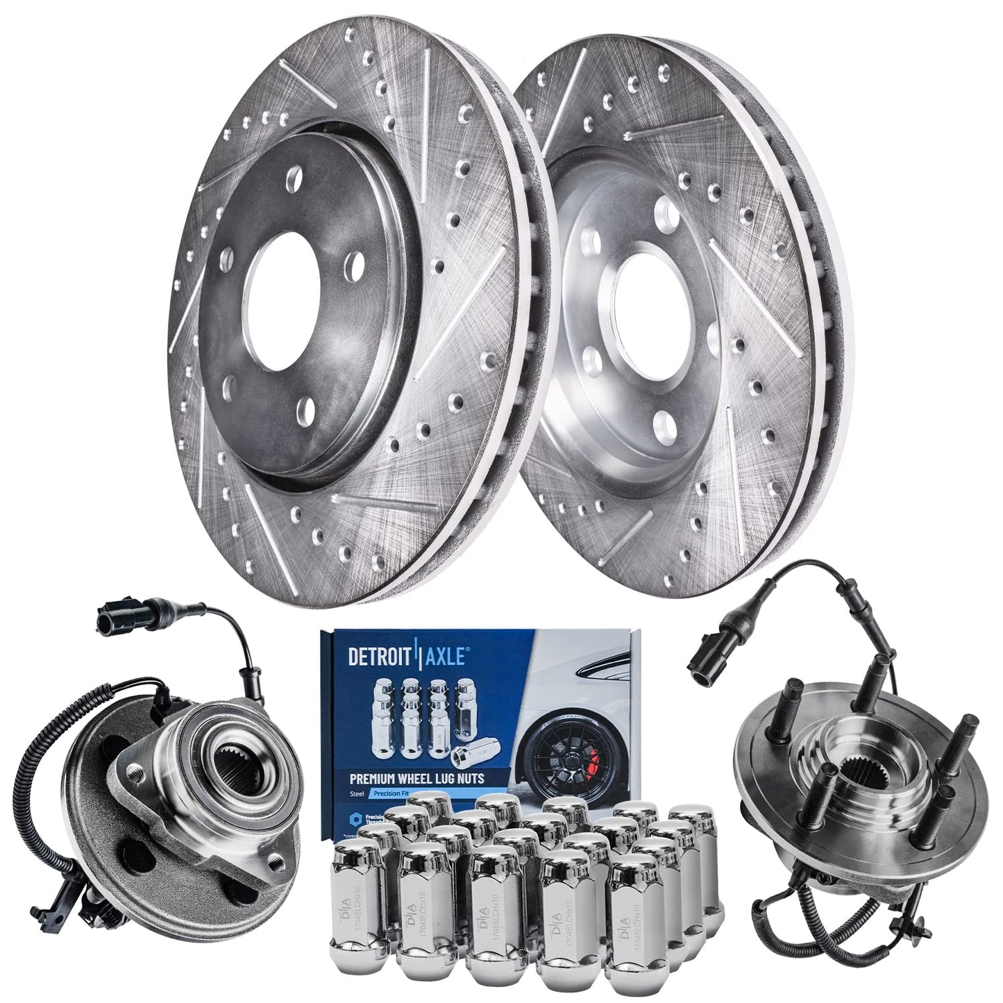 Detroit Axle - Brake Kit for 2011-2020 Jeep Grand Cherokee Dodge Durango Replacement Front & Rear Drilled & Slotted Disc Brake Rotors Ceramic Brakes Pads : 12.99" inch Rotor