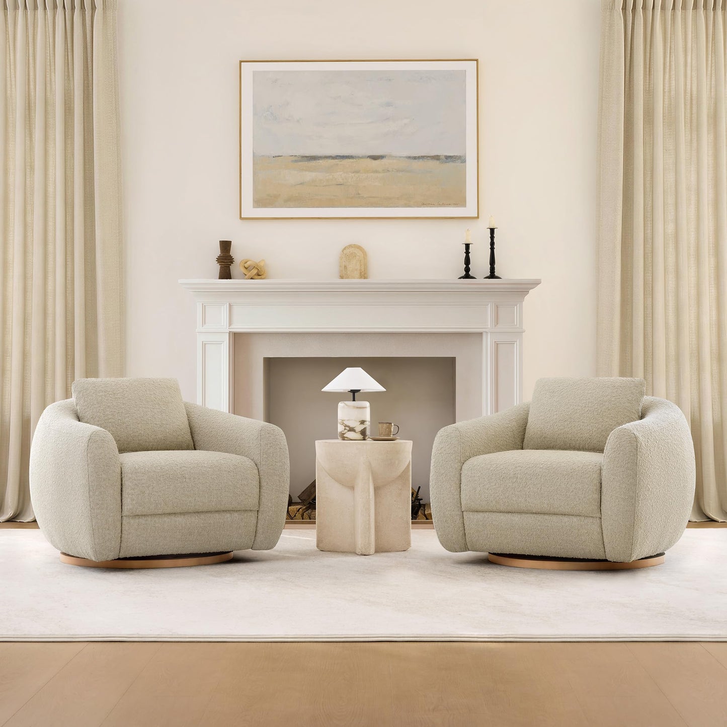 CHITA Genuine Leather Swivel Accent Chair, FSC Certified Mid Century Modern Arm Chair with Wood Base for Living Room and Bedroom, Fully Assembled, Sand