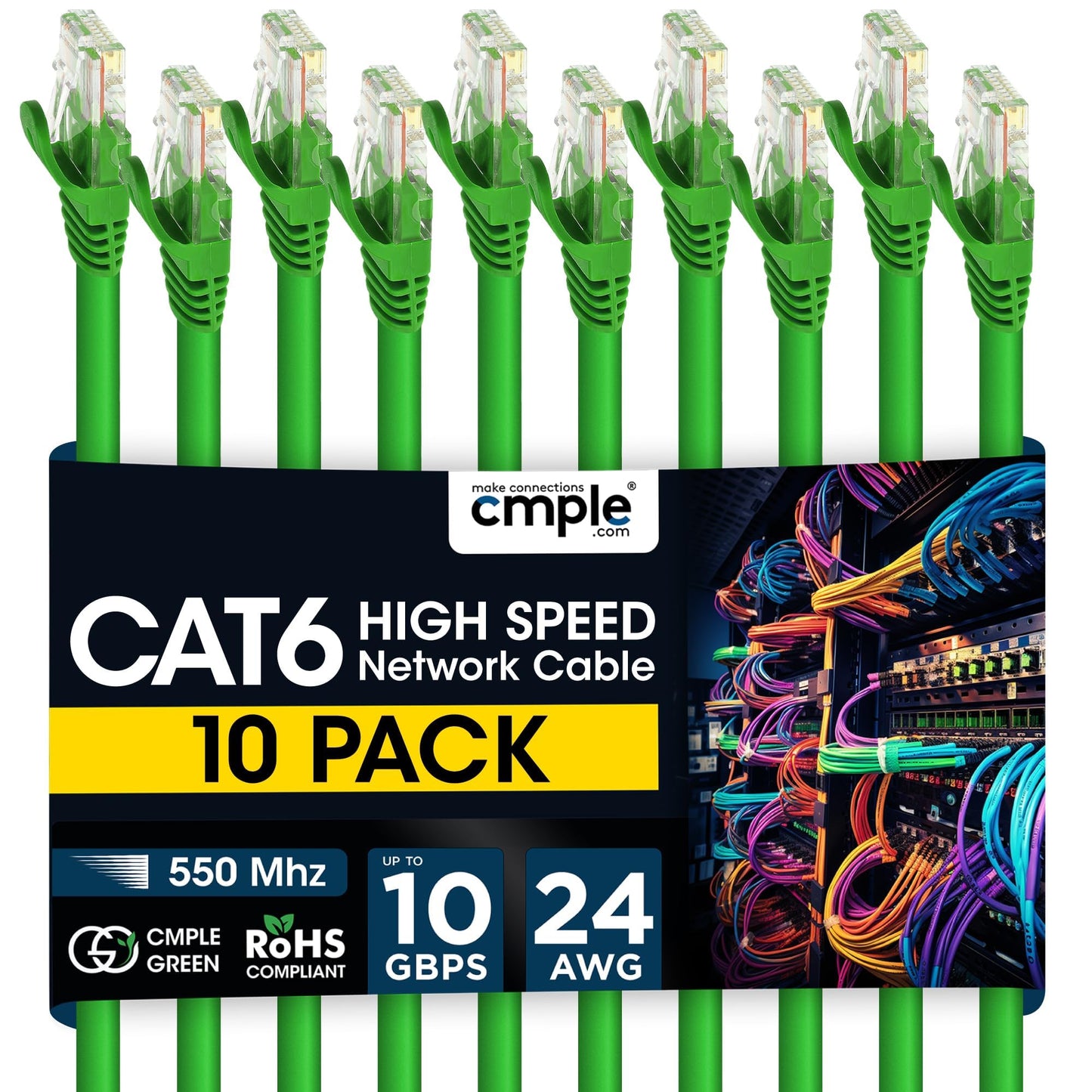 Cmple - Cat 6 Ethernet Cable 10 ft, Cat6 Patch Cables 10Gbps LAN Cable, 550MHz Network Cable, RJ45 Connectors, Compatible with Gaming Computer, Laptop, Modem, Router, HDTV, Gaming Console - Yellow