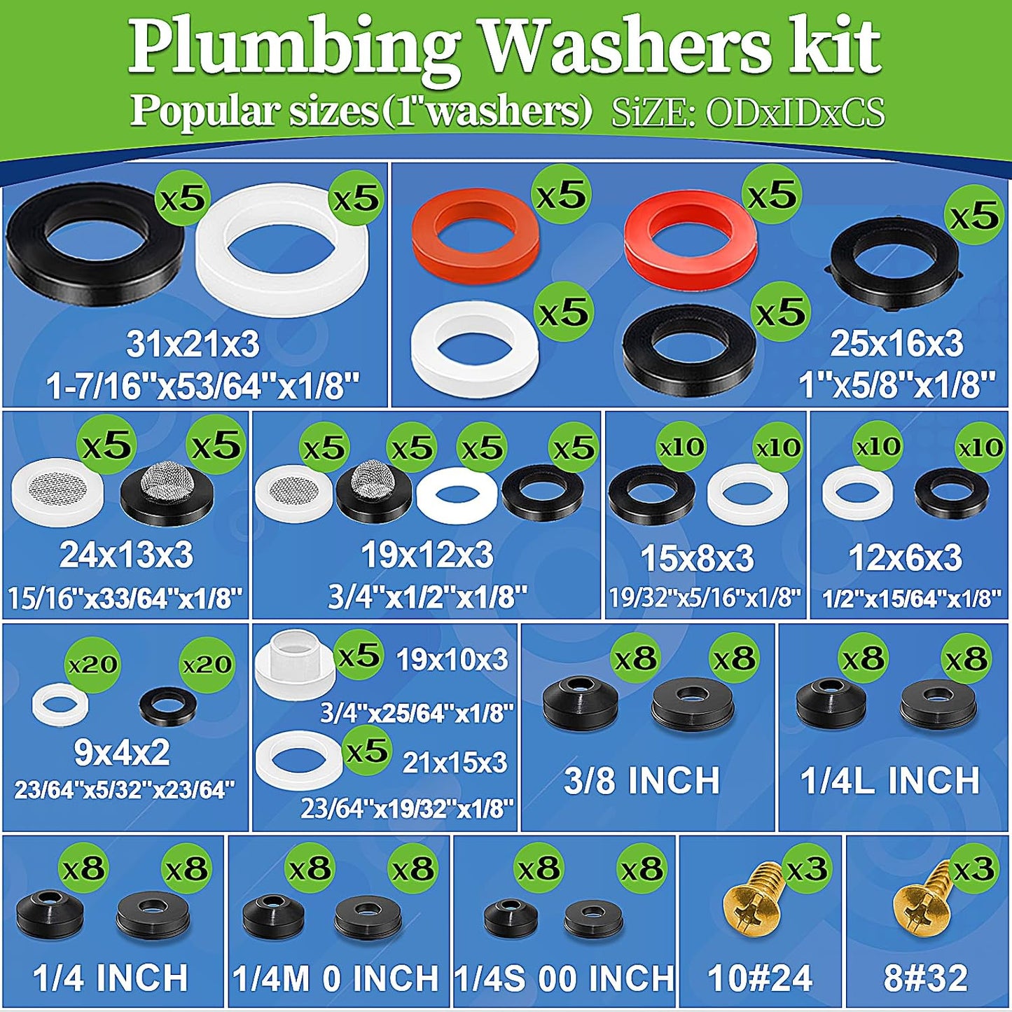 ZDBB 32 Size Water Hose Rubber Washers & 36 Size Automotive AC O Ring Kit for Assorted Outdoor Faucet Garden Hose Valve Stem Worn Out Professional Plumbing Faucet Seal Repair