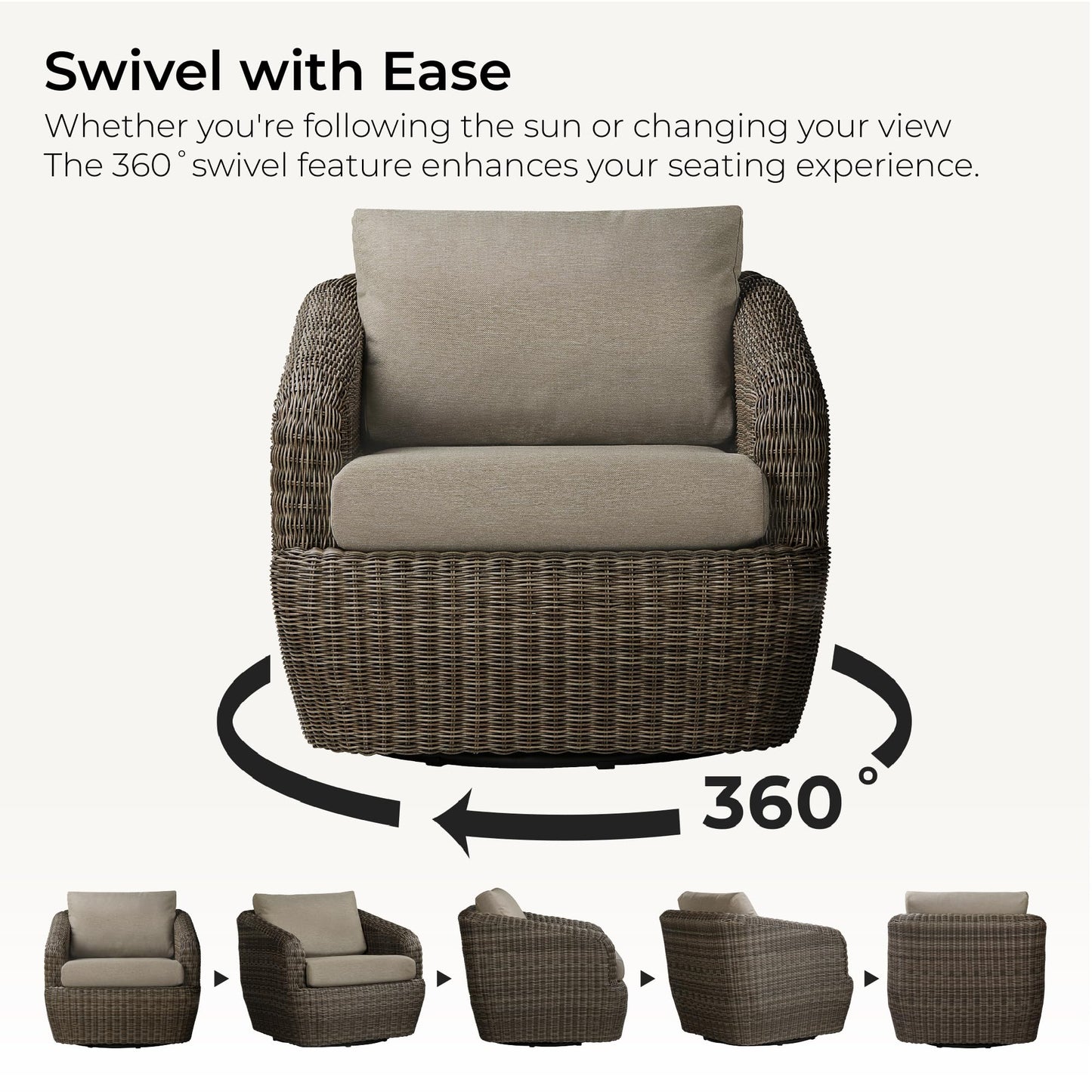 CHITA 5 Pieces Patio Wicker Furniture Set, Outdoor Rattan Bistro Set with Removable Thickened Cushions, Fully Assembled(Beige Cushions with Light Brown Wicker)