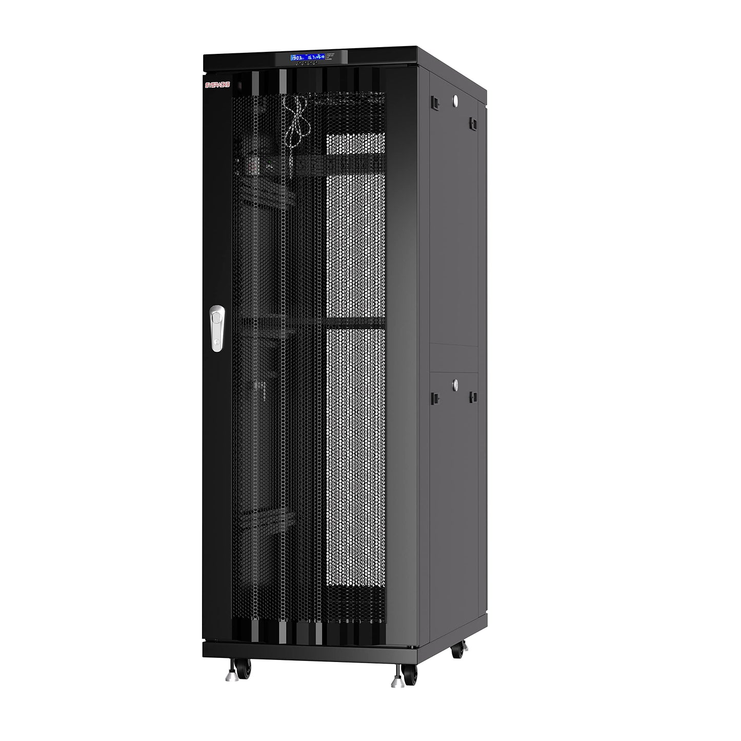 Sysracks 27U Server Rack Cabinet, 39" Deep, Glass Door, 19-Inch | Cooling fans, PDU, shelf, casters, leveling feet, cable entry brushes