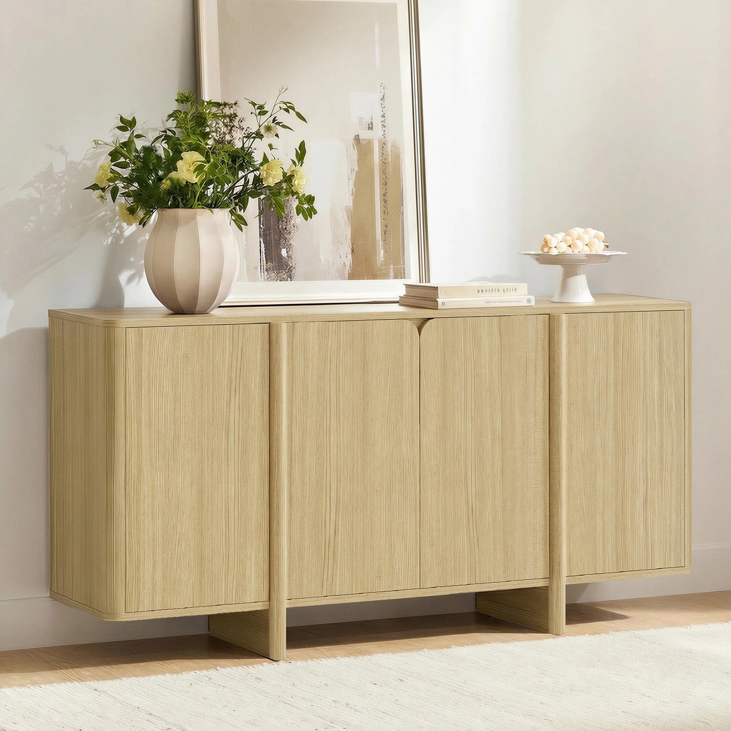 CHITA 66" Sideboard Buffet Cabinet with Storage, Modern Console Cabinet with 4 Doors & Adjustable Shelves, Storage Credenzas for Living Room, Kitchen, Hallway, Bar, Walnut