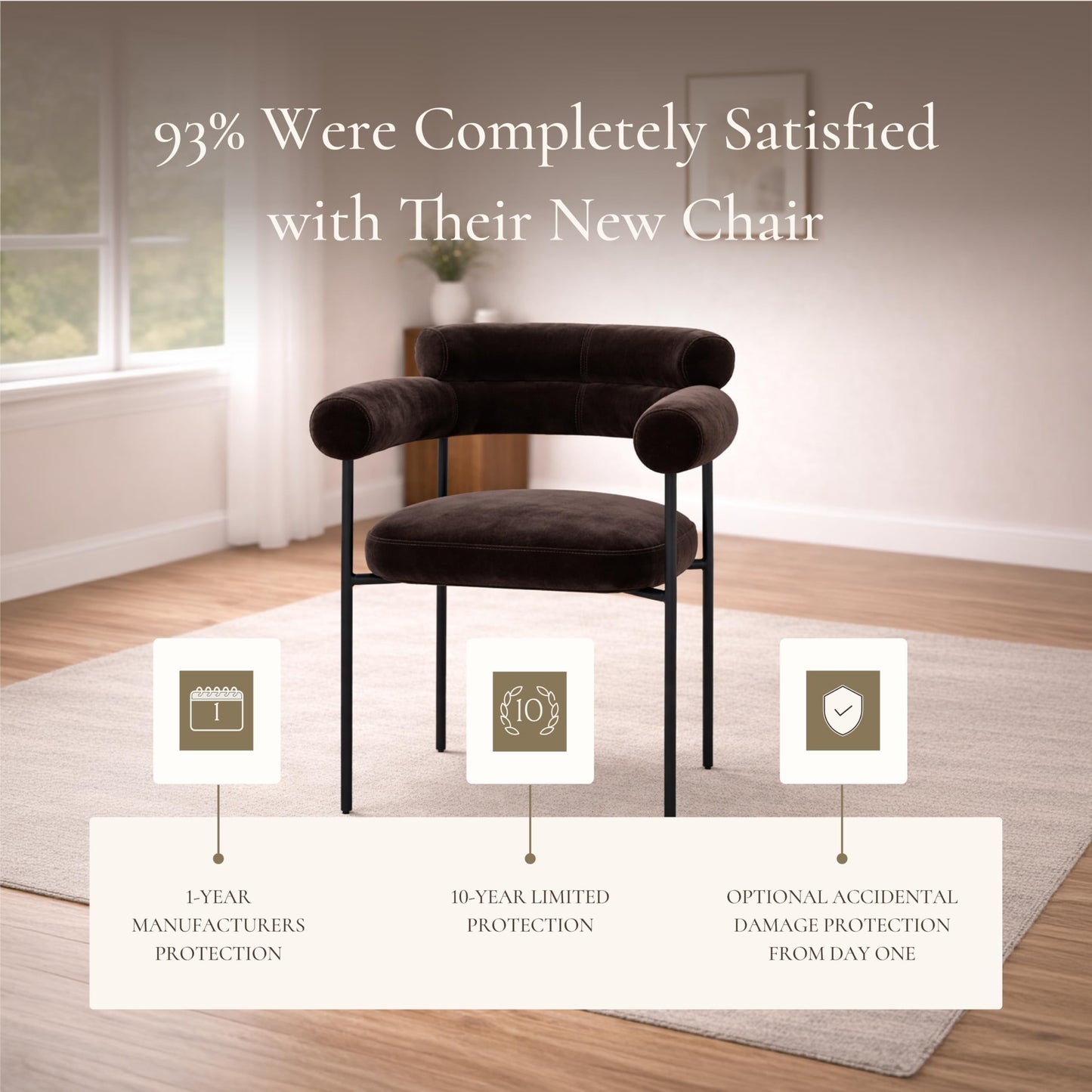 Poly & BARK Bolus Dining Chair – Ganache Brown Upholstered Accent Chair with Wood Legs – Refined Silhouette for Dining Room, Kitchen or Breakfast Nook – Arrives Fully Assembled
