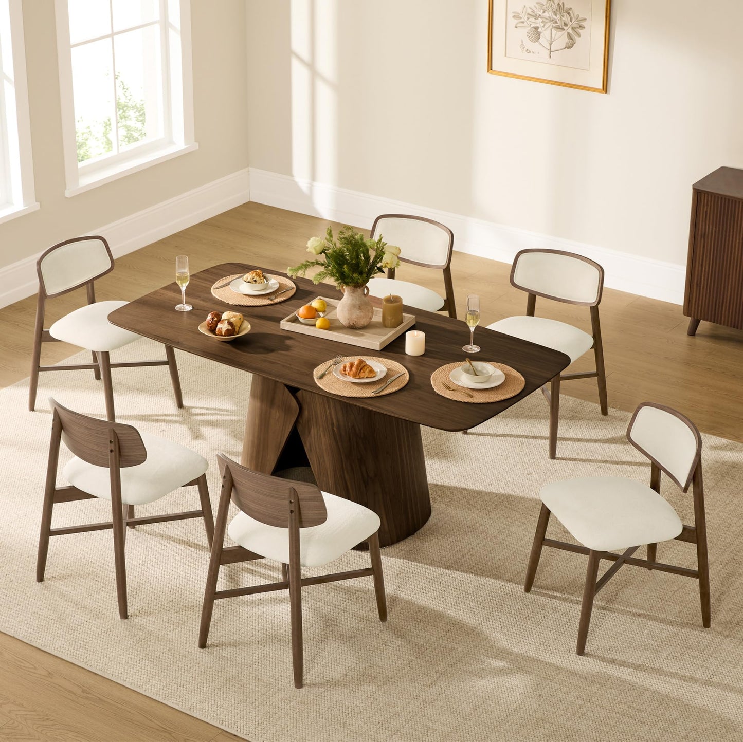 CHITA Soild Wood Dining Chairs Set of 4, Mid Century Modern Walnut Wood Kitchen Chairs with Curved Backrest, Dining Room Chair for Kitchen, Restaurant
