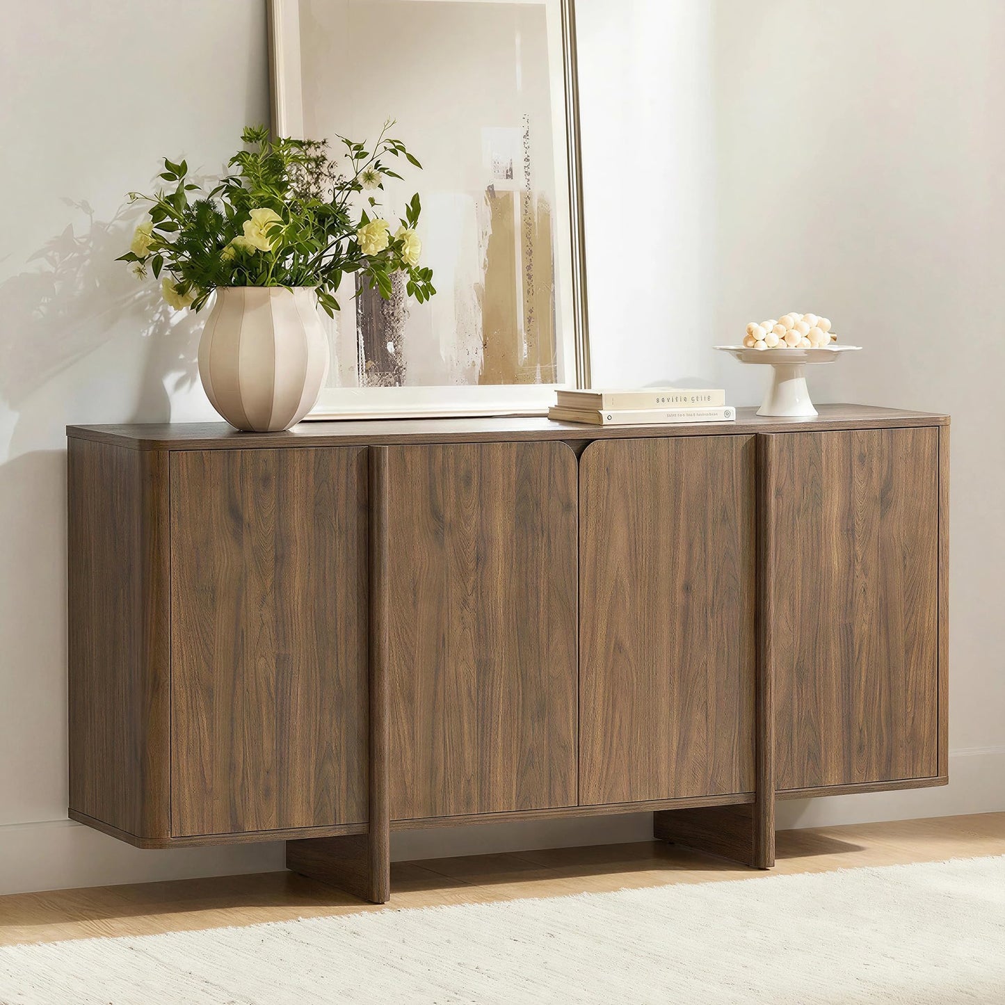 CHITA 66" Sideboard Buffet Cabinet with Storage, Modern Console Cabinet with 4 Doors & Adjustable Shelves, Storage Credenzas for Living Room, Kitchen, Hallway, Bar, Walnut