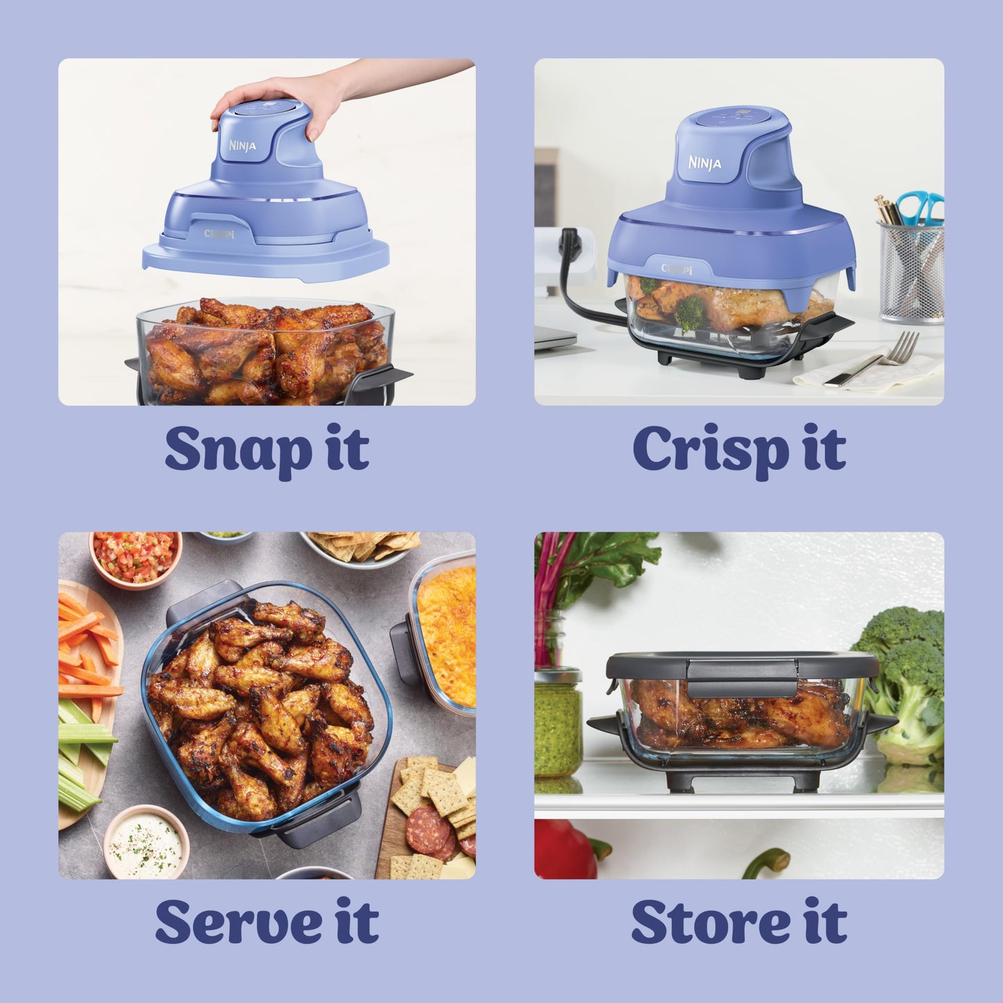 Ninja Crispi 4-in-1 Glass Air Fryer | With Non-Toxic 4QT & 6-Cup Glass Containers & Lids | Microwave, Freezer, Dishwasher Safe | 450°F Max Temp |1500 Watt | Stone | FN101ST