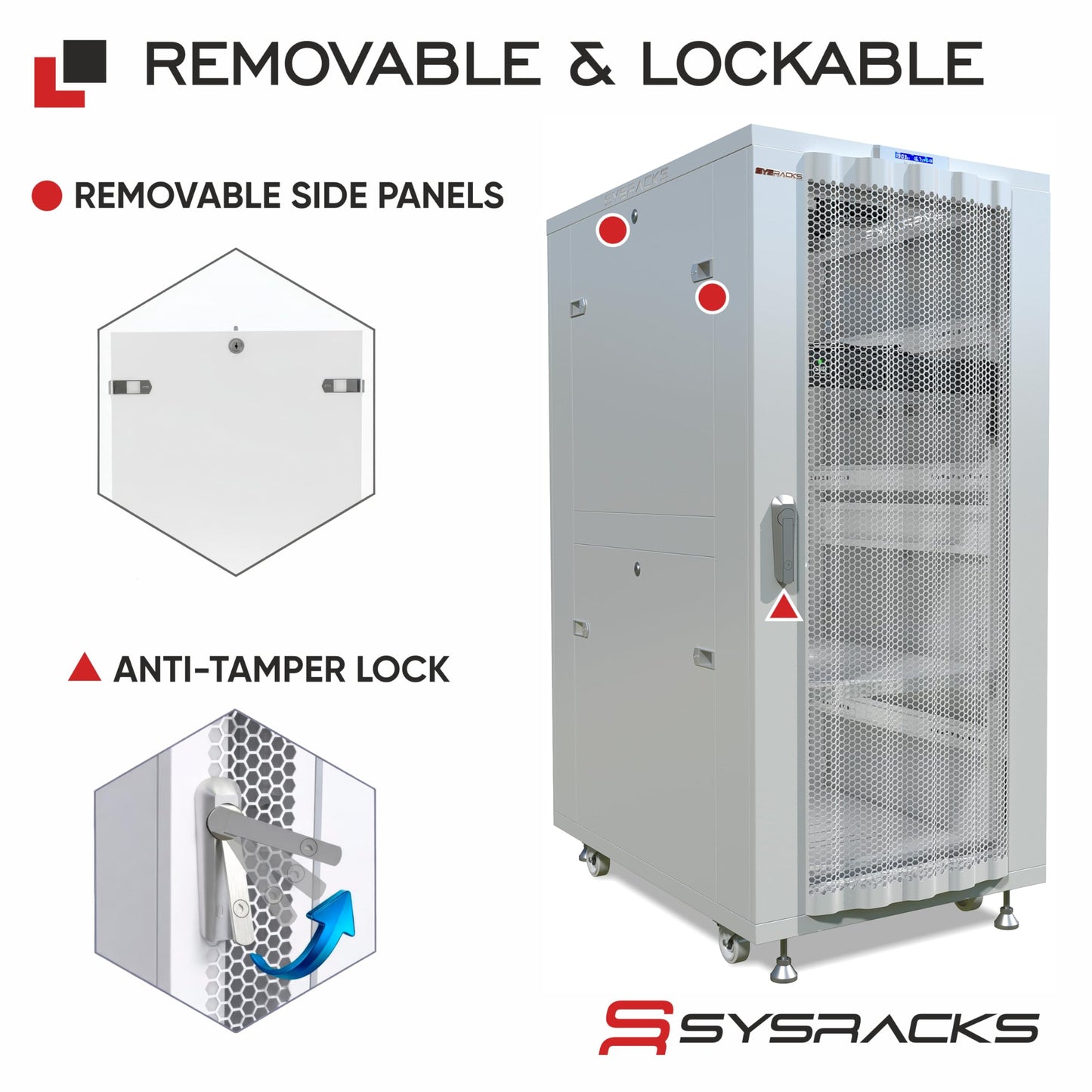 Sysracks 42U Server Rack Cabinet, 35" Deep, Mesh Door, 19-Inch | LCD thermostat, 4 fans, PDU, shelf, casters, 1600 lb capacity