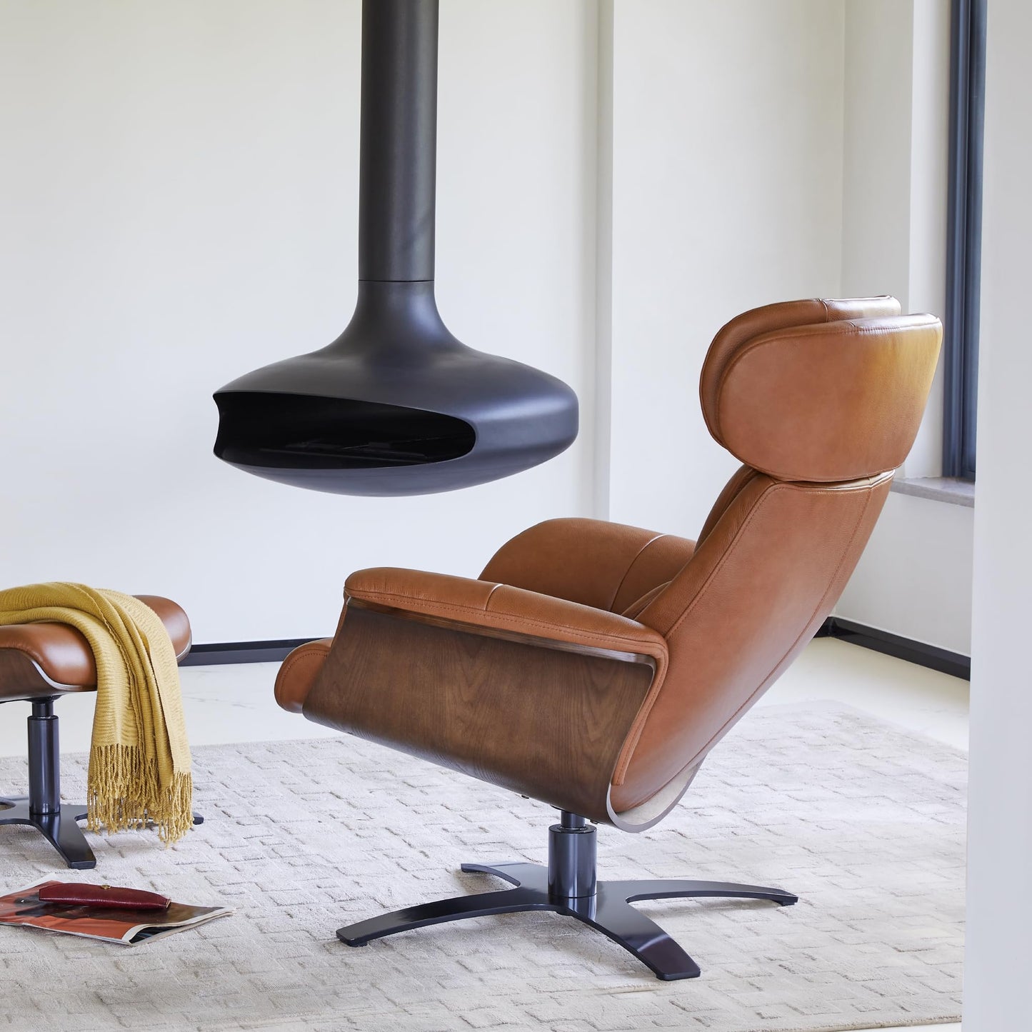CHITA Genuine Leather Reclining Swivel Chair with Adjustable Headrest and Ottoman for Living Room, Office, Saddle