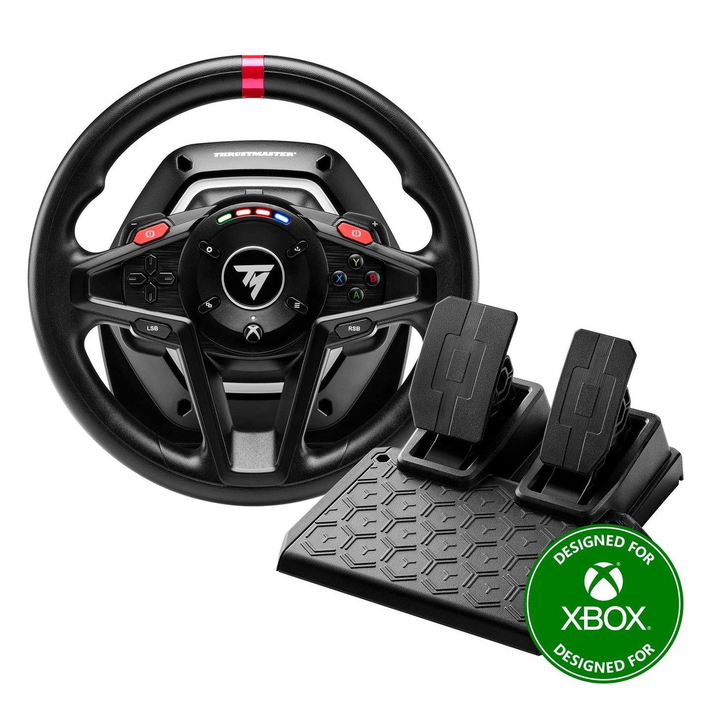 Thrustmaster T128 P Force Feedback Racing Wheel & Pedal Set - PS5 & PC | Magnetic paddle shifters, 900-degree rotation, hybrid drive, quick-attach desk clamp, for sim driving, farming & truck games