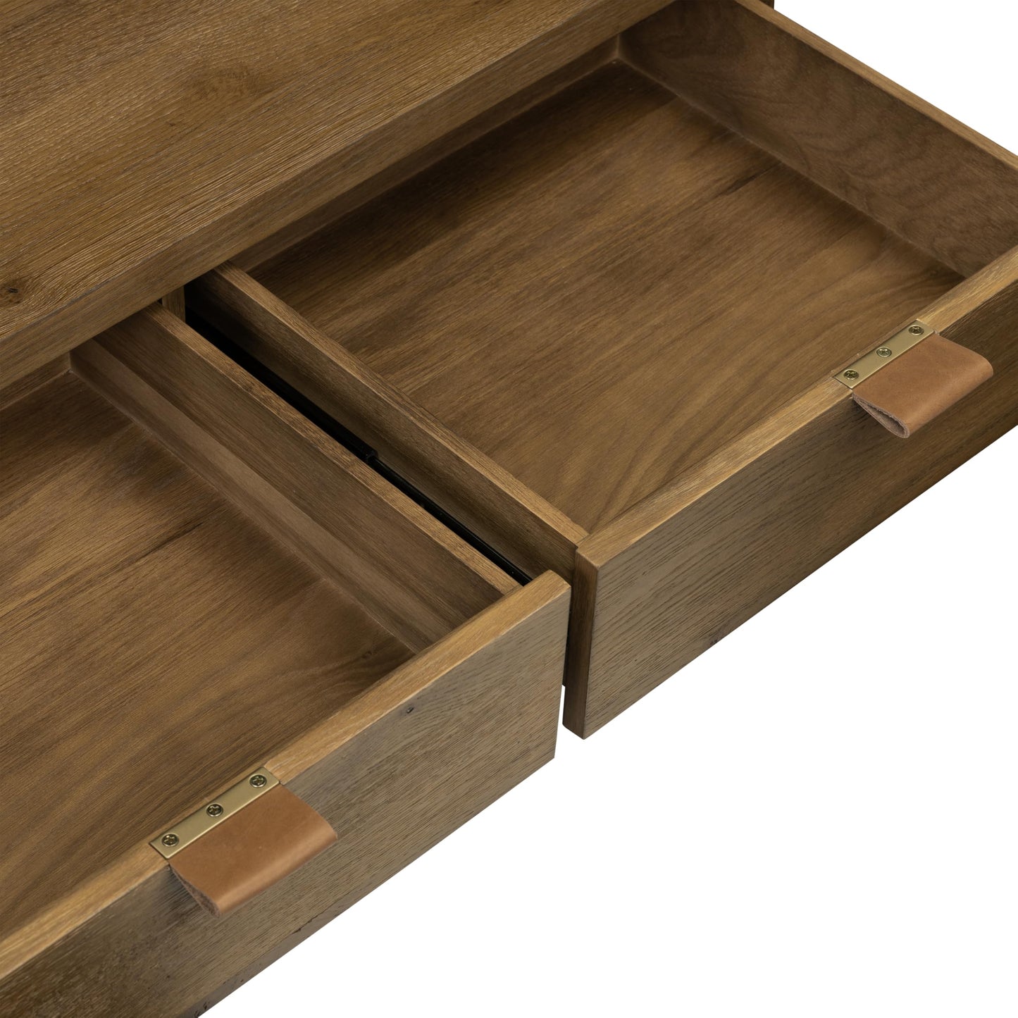 Poly & BARK Chordo 39.4 Inch Coffee Table in Tundra Brown Oak Grain Veneer with Curved Architectural Legs for Warm Modern Living Room Style and Everyday Function